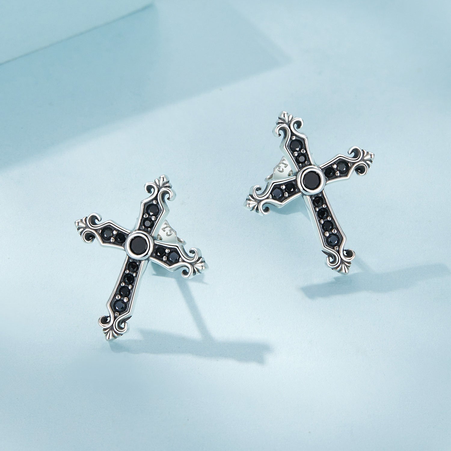 925 Sterling Silver Earrings with Pavé Setting CZ in Oxidized Silver, 15x12mm for Women DestGlow