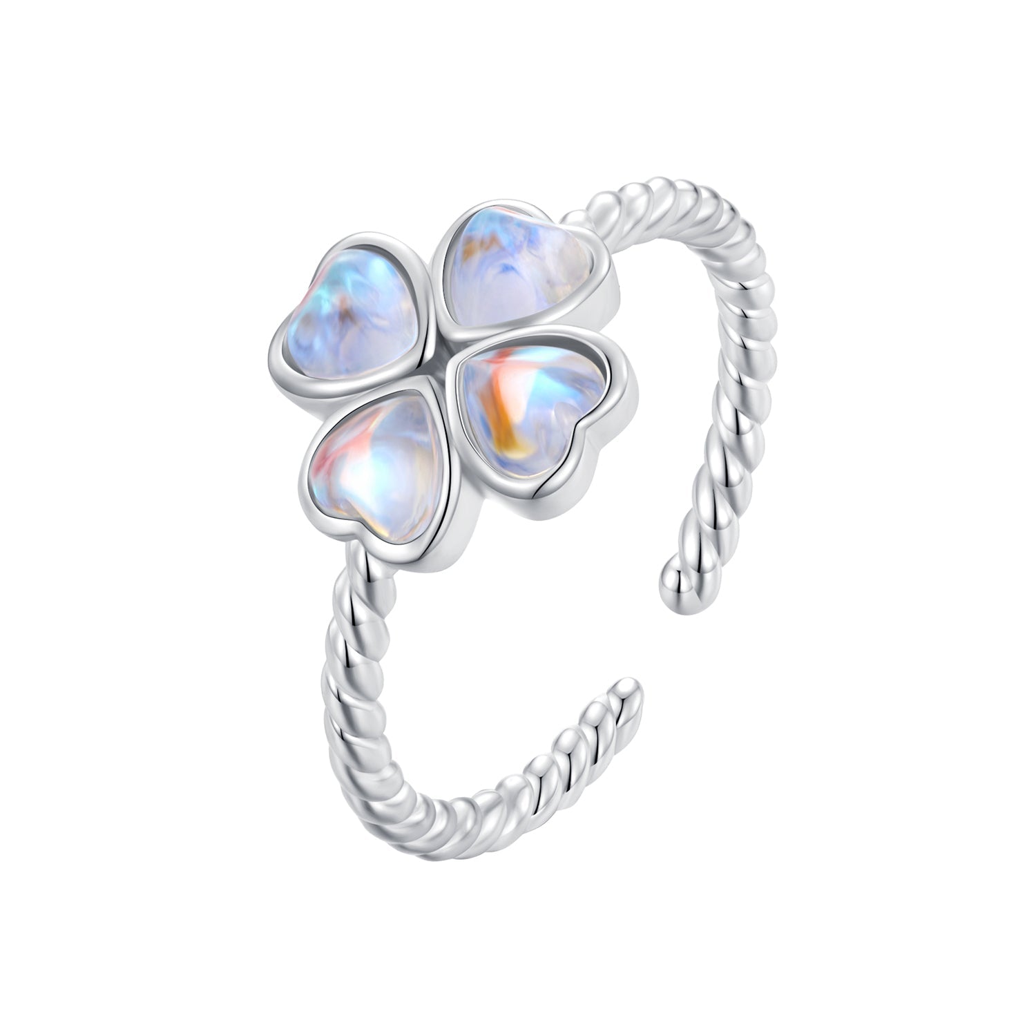 925 Sterling Silver Moonstone Clover Ring for Women DestGlow