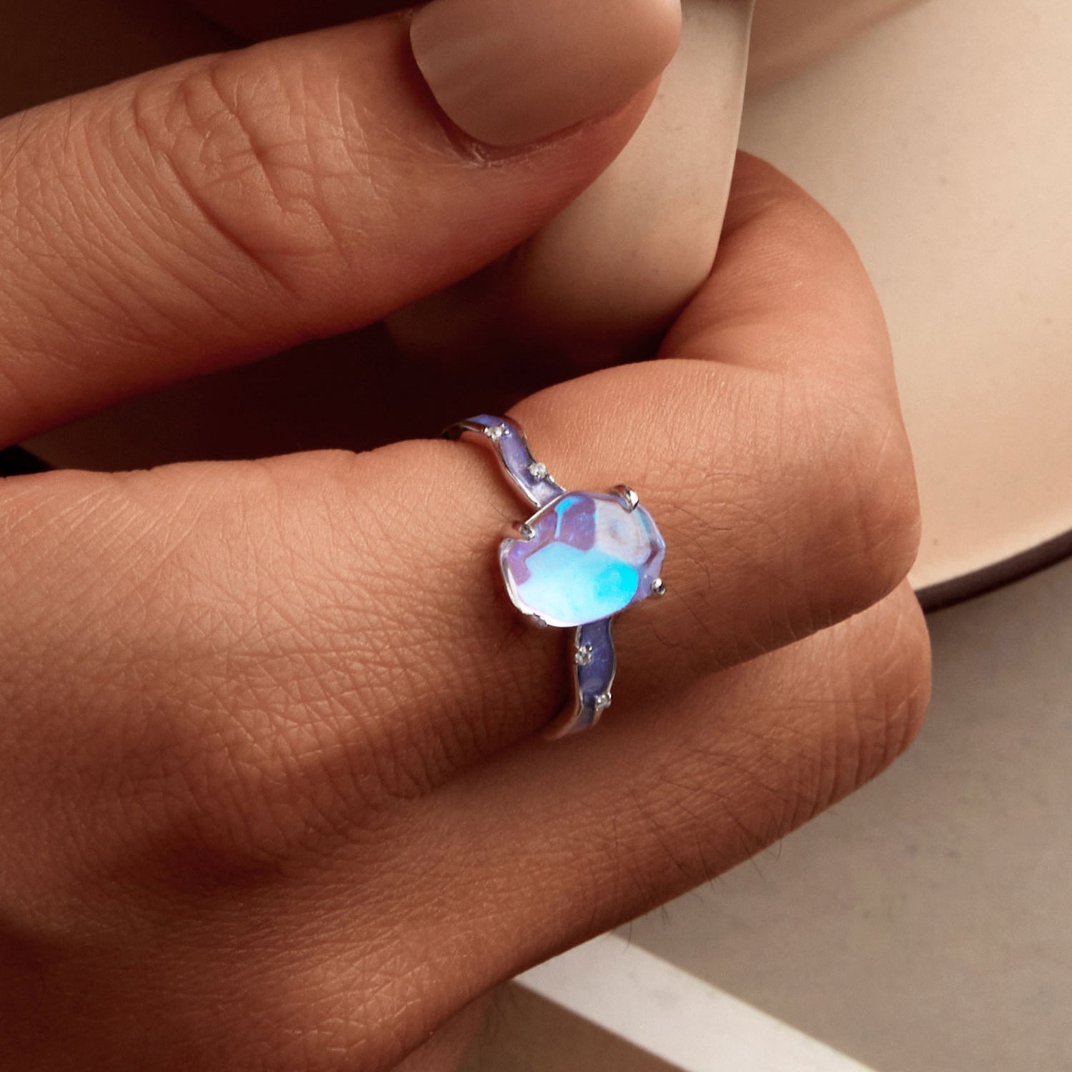 925 Sterling Silver Enamel 10x8mm CZ Ring Size 6 for Women DestGlow