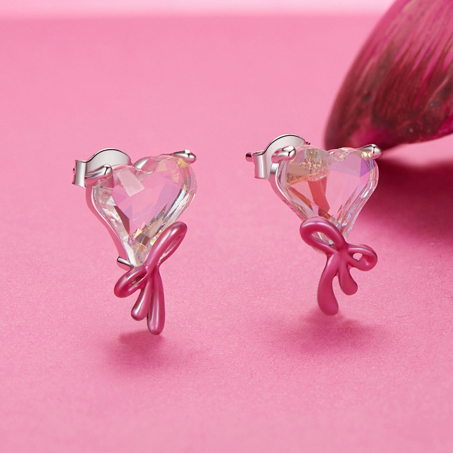 925 Sterling Silver Enamel Earrings with Transparent Glass for Women DestGlow
