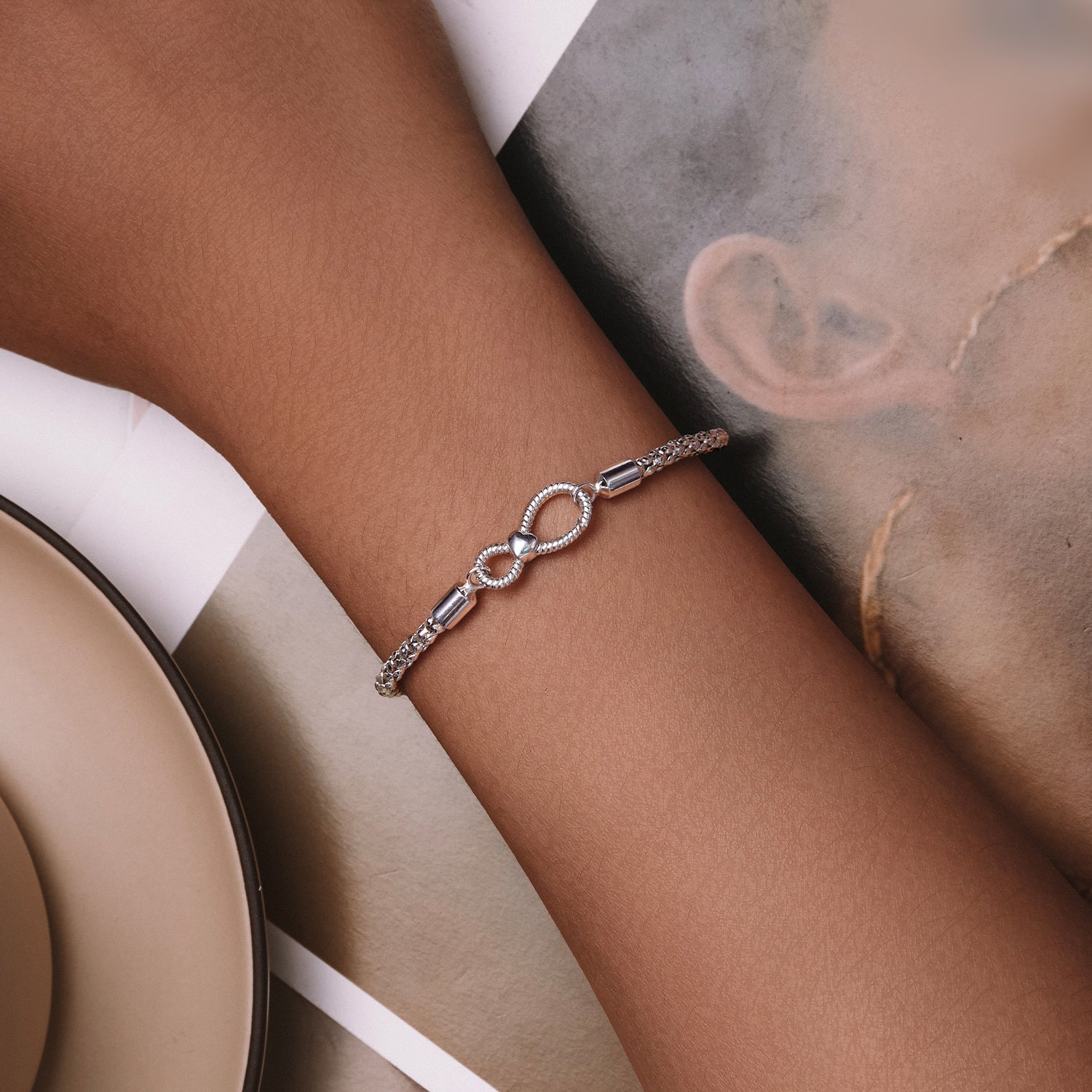 925 Sterling Silver Infinity Love Bracelet for Women - Size 17.0 DestGlow