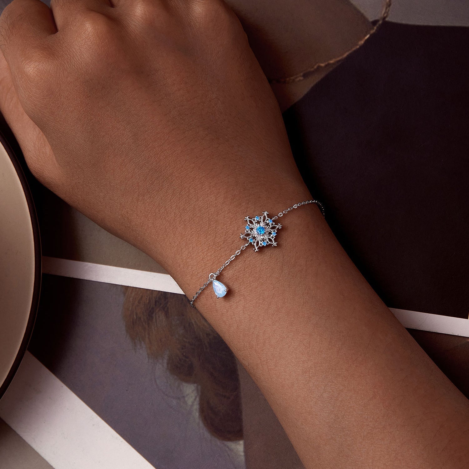 925 Sterling Silver Plated Platinum Bracelets with Ice Flower Zirconia for Women DestGlow