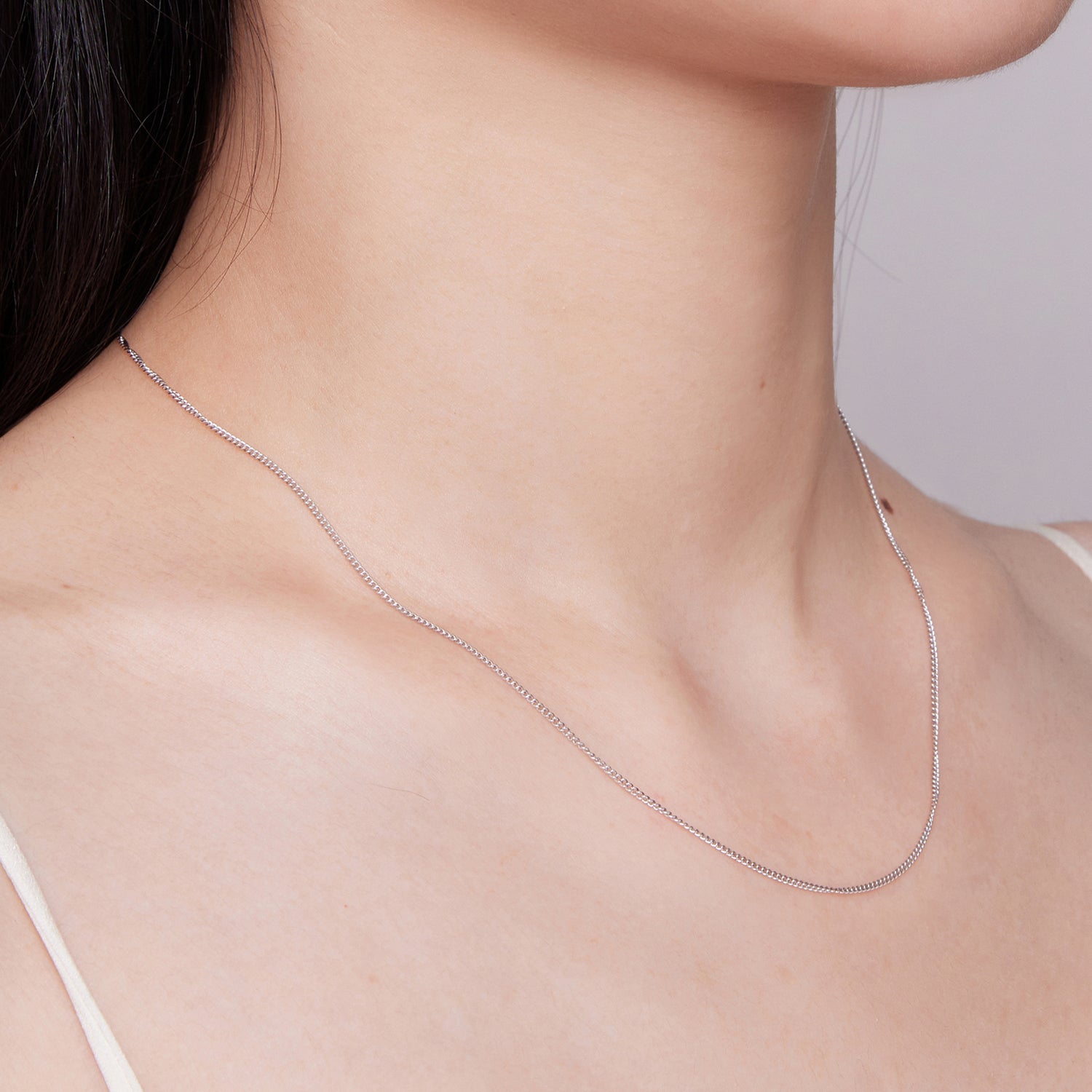 925 Sterling Silver 45S Platinum Plated Necklace for Women - 400mm Length, 0.8mm Thickness DestGlow