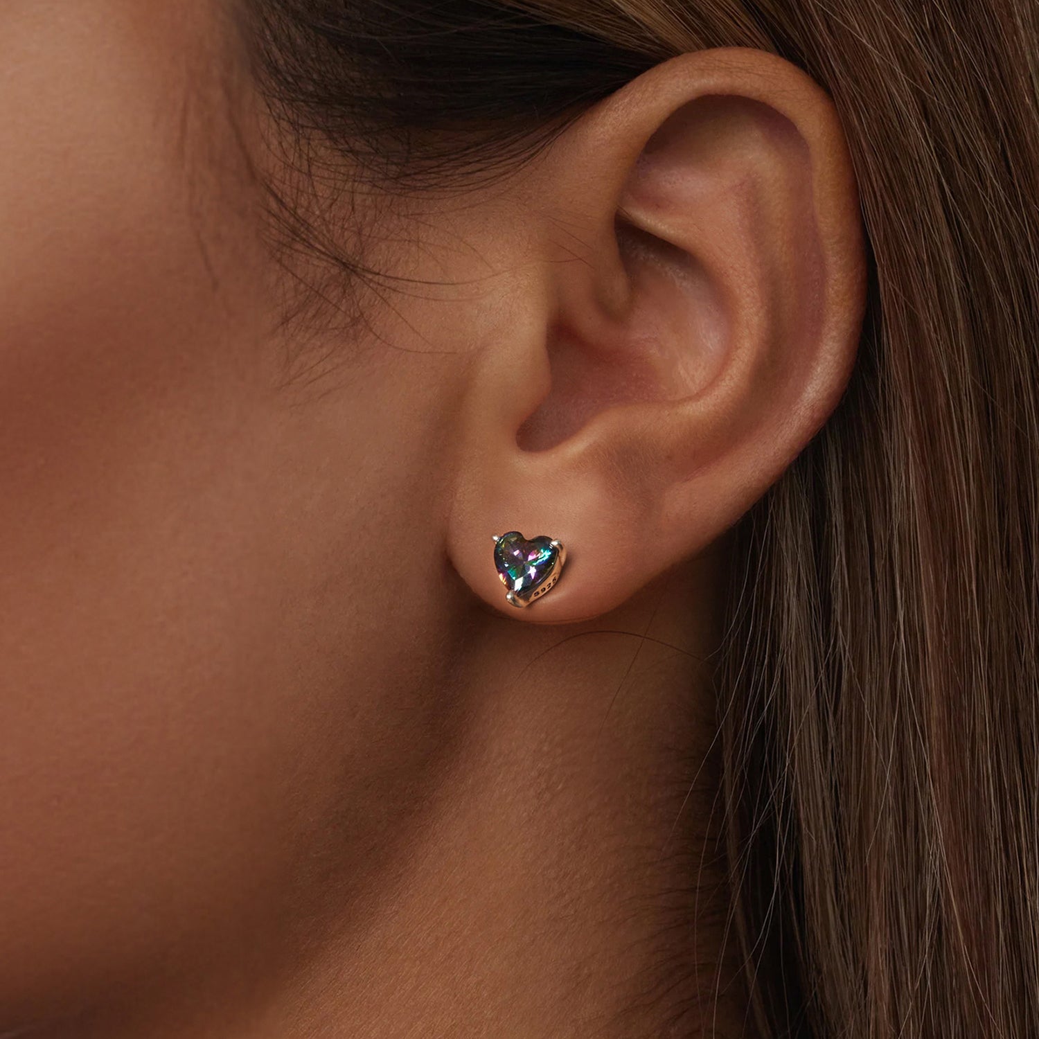 925 Sterling Silver Earrings 7mm Width with Transparent Glass for Women DestGlow