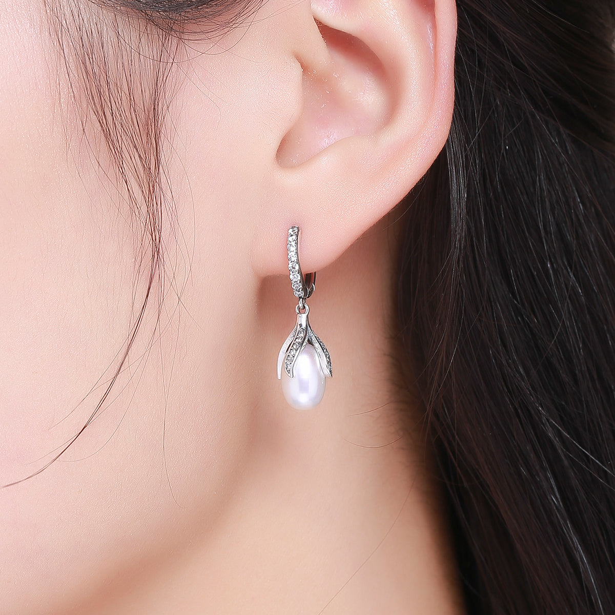 925 Sterling Silver Oxidized Silver Freshwater Pearl Earrings DestGlow