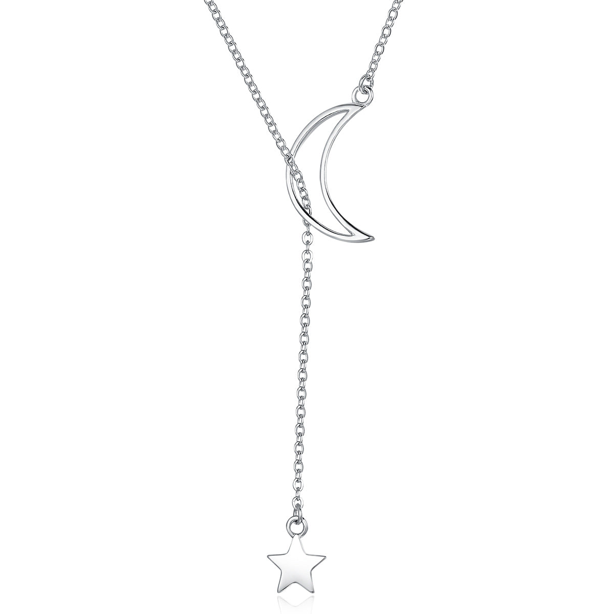 925 Sterling Silver Necklace 47cm with Moon Pendant for Women DestGlow