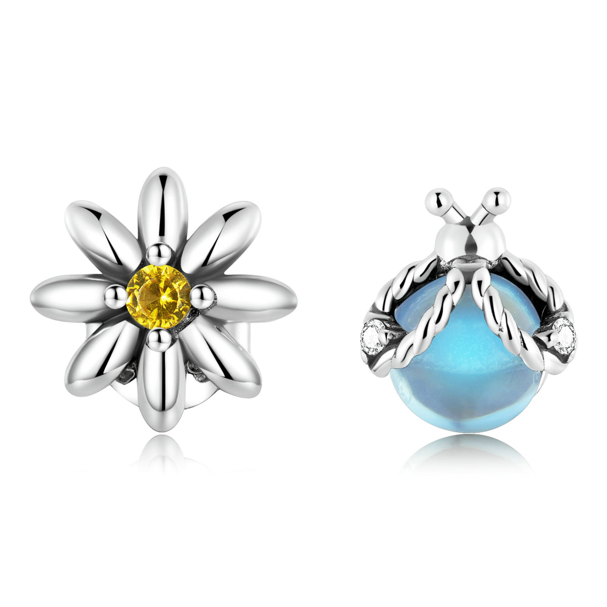 925 Sterling Silver Ladybird Earrings with Pavé Set CZ, 0.7cm for Women DestGlow