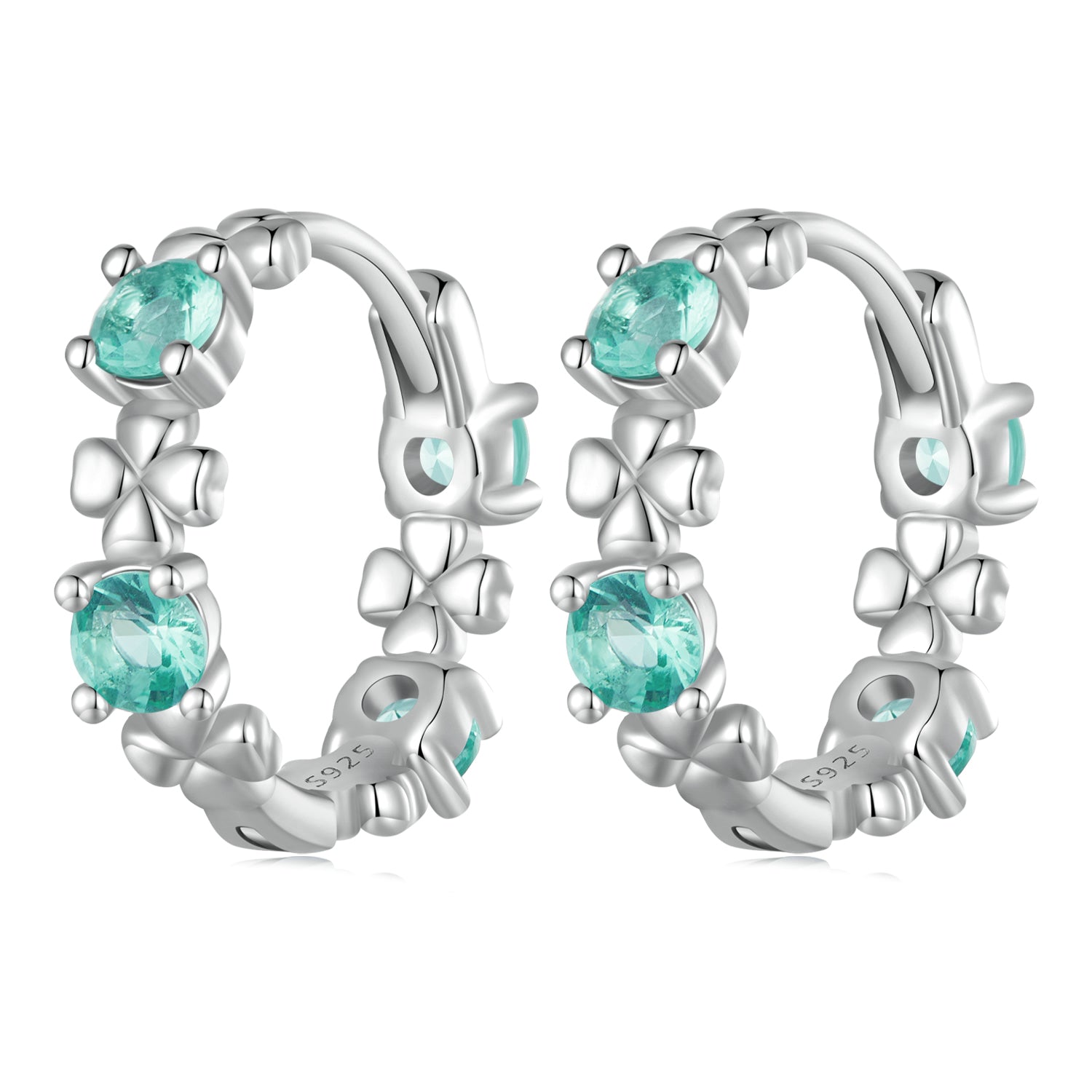 925 Sterling Silver Earrings with Transparent Glass in Size 14mm for Women DestGlow