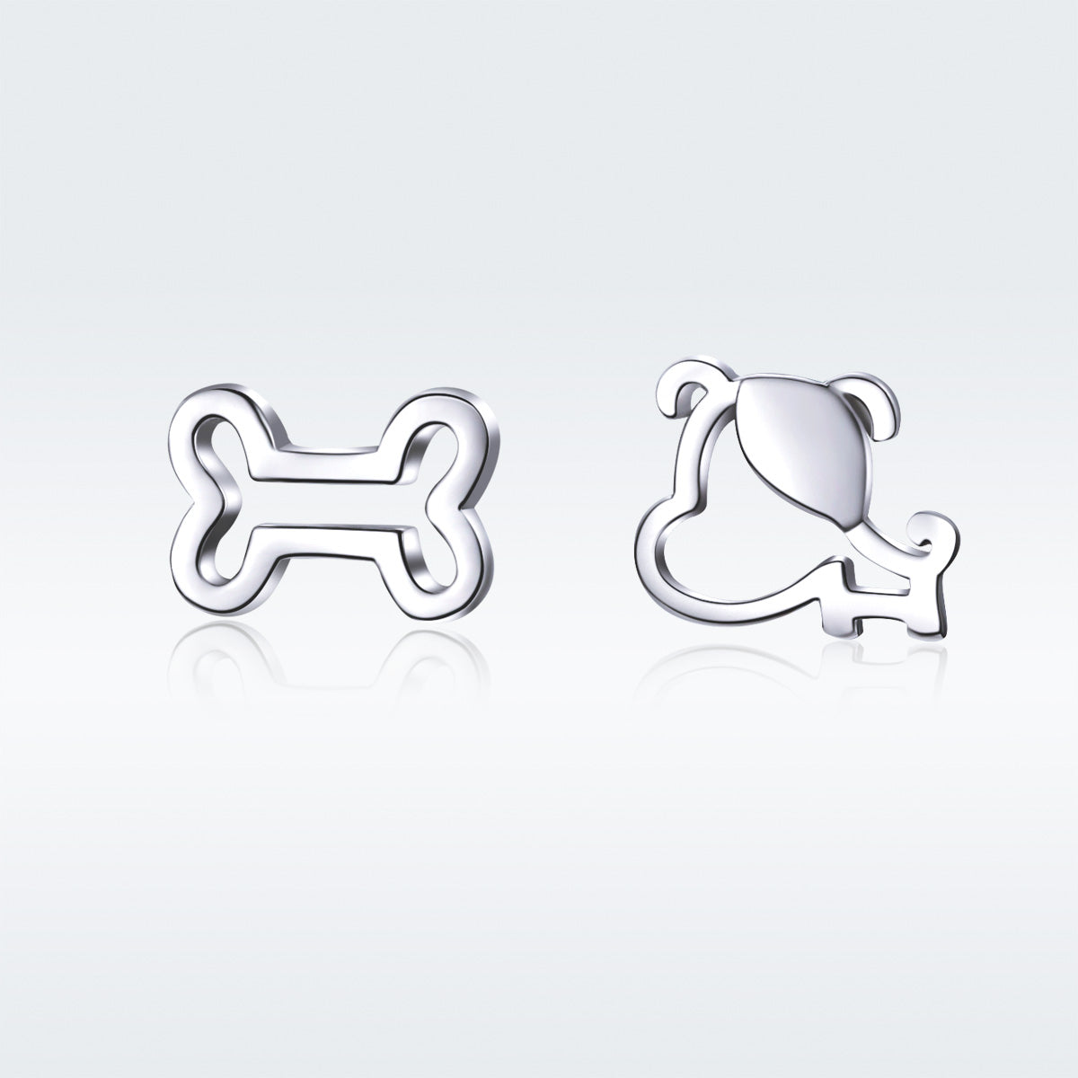 925 Sterling Silver Earrings for Women, 0.5-0.6cm, Bone and Dog Design, Platinum Plated DestGlow