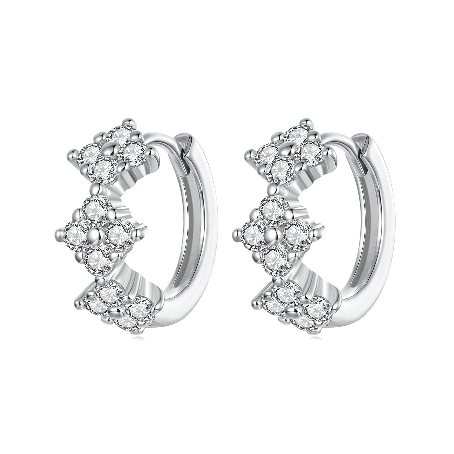 925 Sterling Silver Earrings with Pavé Setting CZ - 1.2*0.65cm, White Gold Plated for Women DestGlow