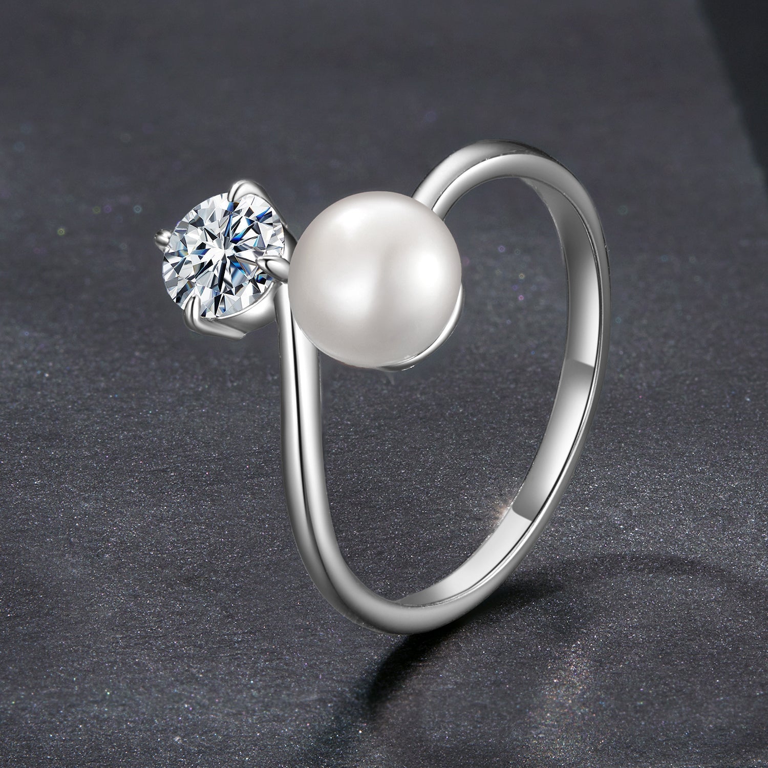 925 Sterling Silver Moissanite 0.5 Carat Freshwater Pearl Ring Size E for Women DestGlow