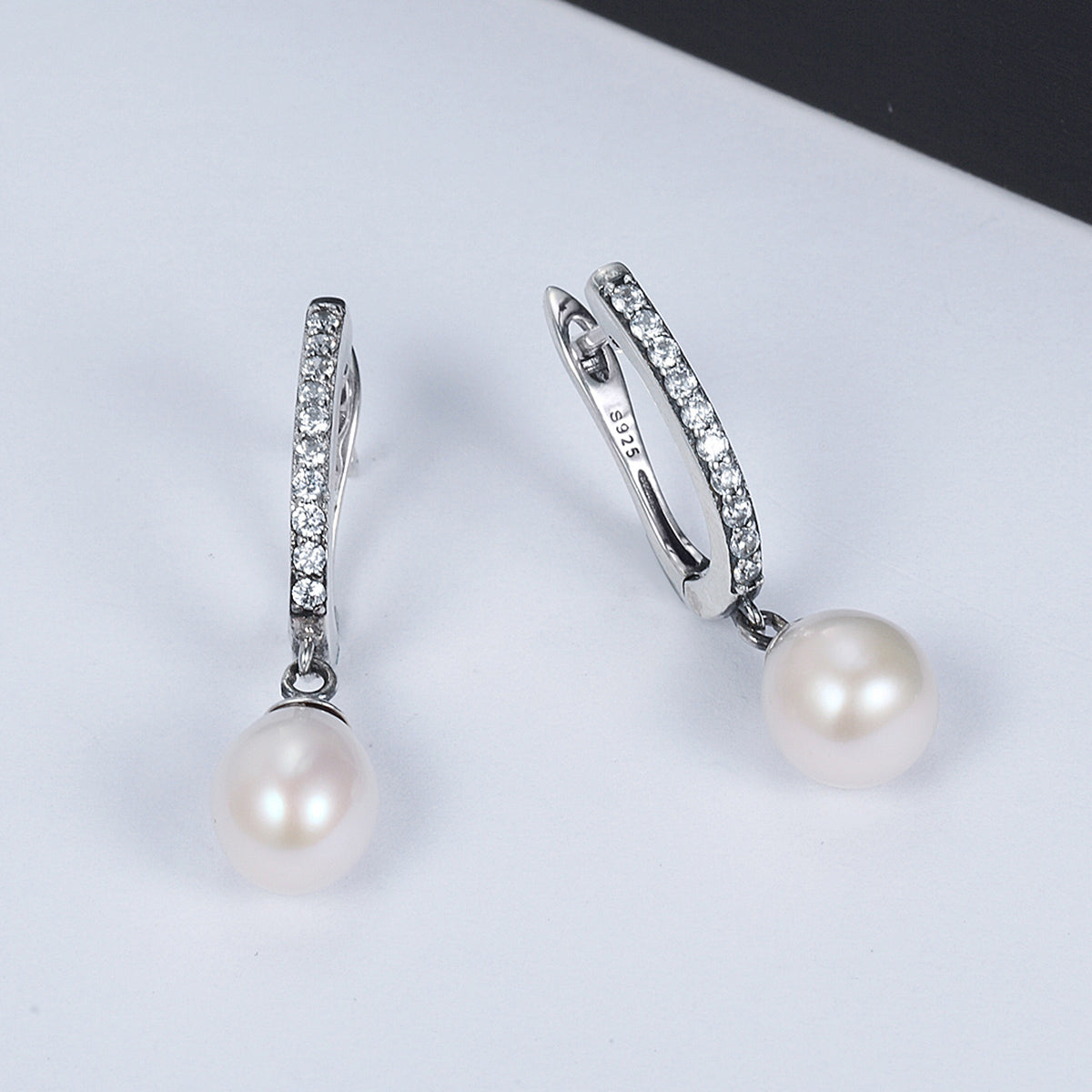 925 Sterling Silver Freshwater Pearl Earrings with Pavé Setting CZ for Women DestGlow