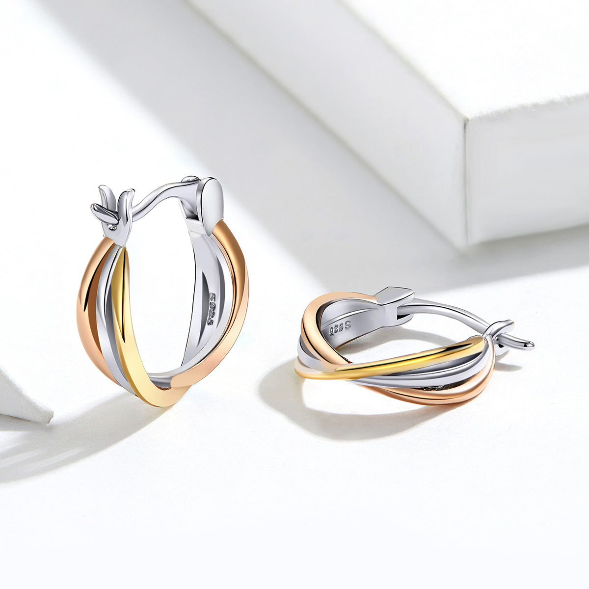 S925 Sterling Silver Earrings with Platinum, Rose Gold, and Gold Plating for Women DestGlow