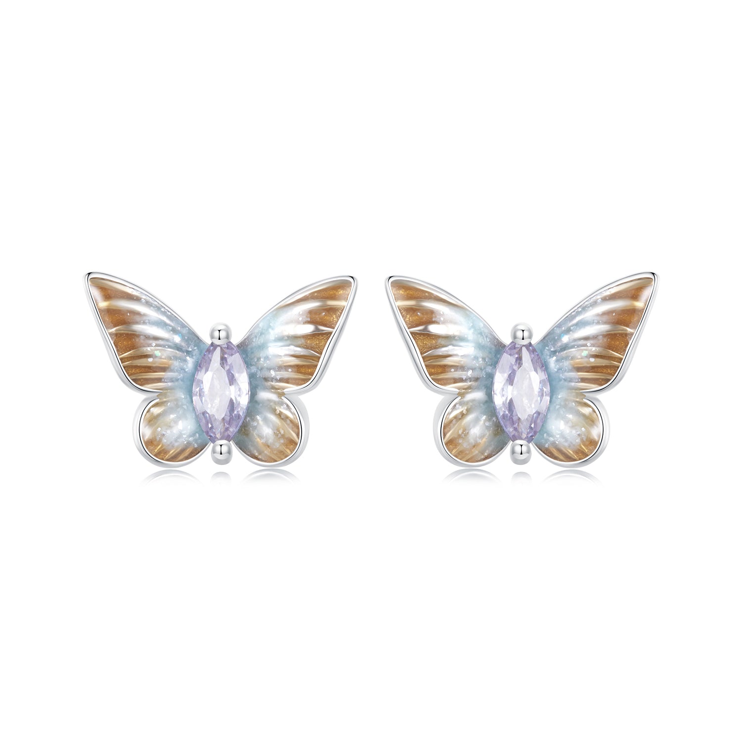 925 Sterling Silver Earrings with Enamel and Pavé Set CZ, 7x10mm, White Gold Plated for Women DestGlow