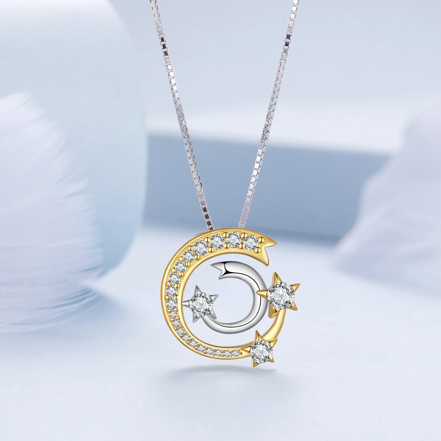 925 Sterling Silver Necklace with Pavé Setting CZ & Plated Gold - 400mm Length DestGlow