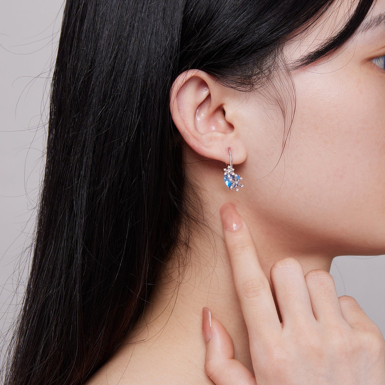 925 Sterling Silver Earrings with Transparent Glass and CZ, 23*12mm for Women DestGlow