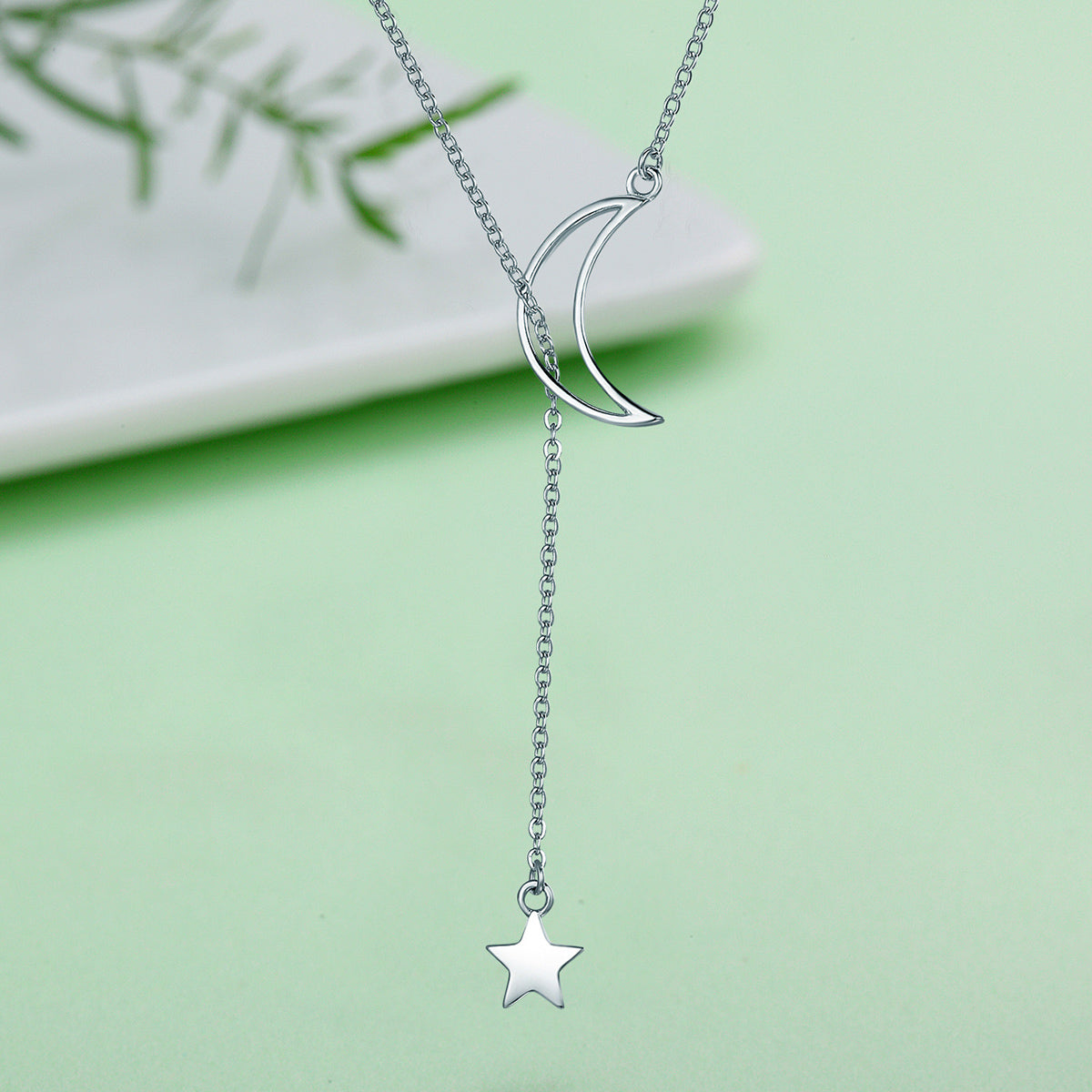 925 Sterling Silver Necklace 47cm with Moon Pendant for Women DestGlow