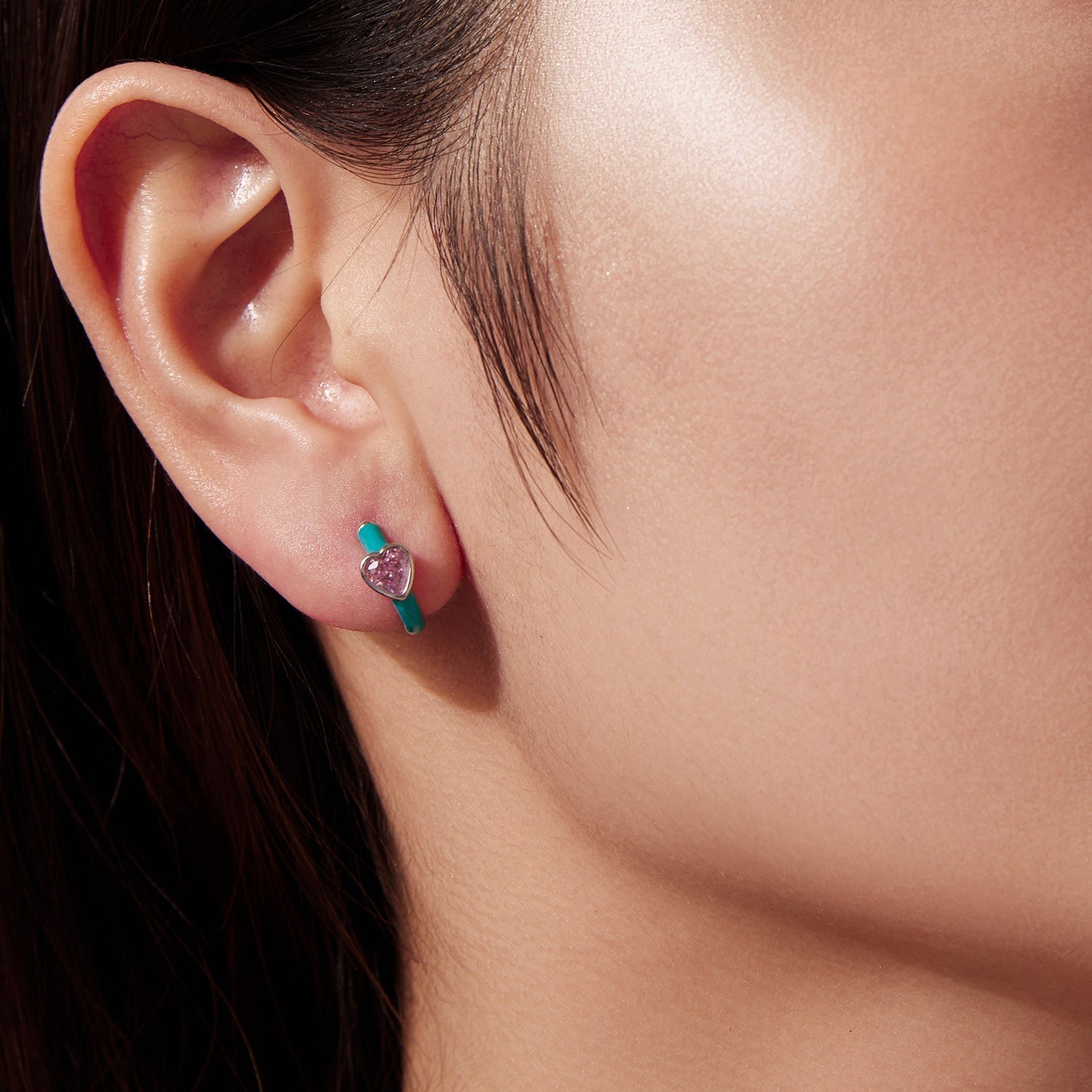 925 Sterling Silver Hoop Earrings with White Gold Plating and CZ DestGlow
