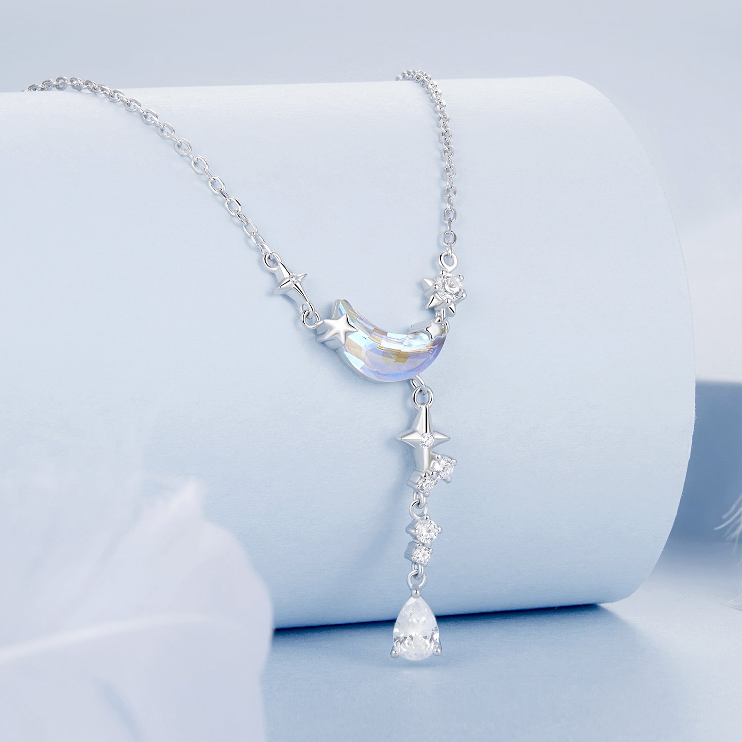 925 Sterling Silver Pendant Necklace with CZ and Transparent Glass for Women DestGlow