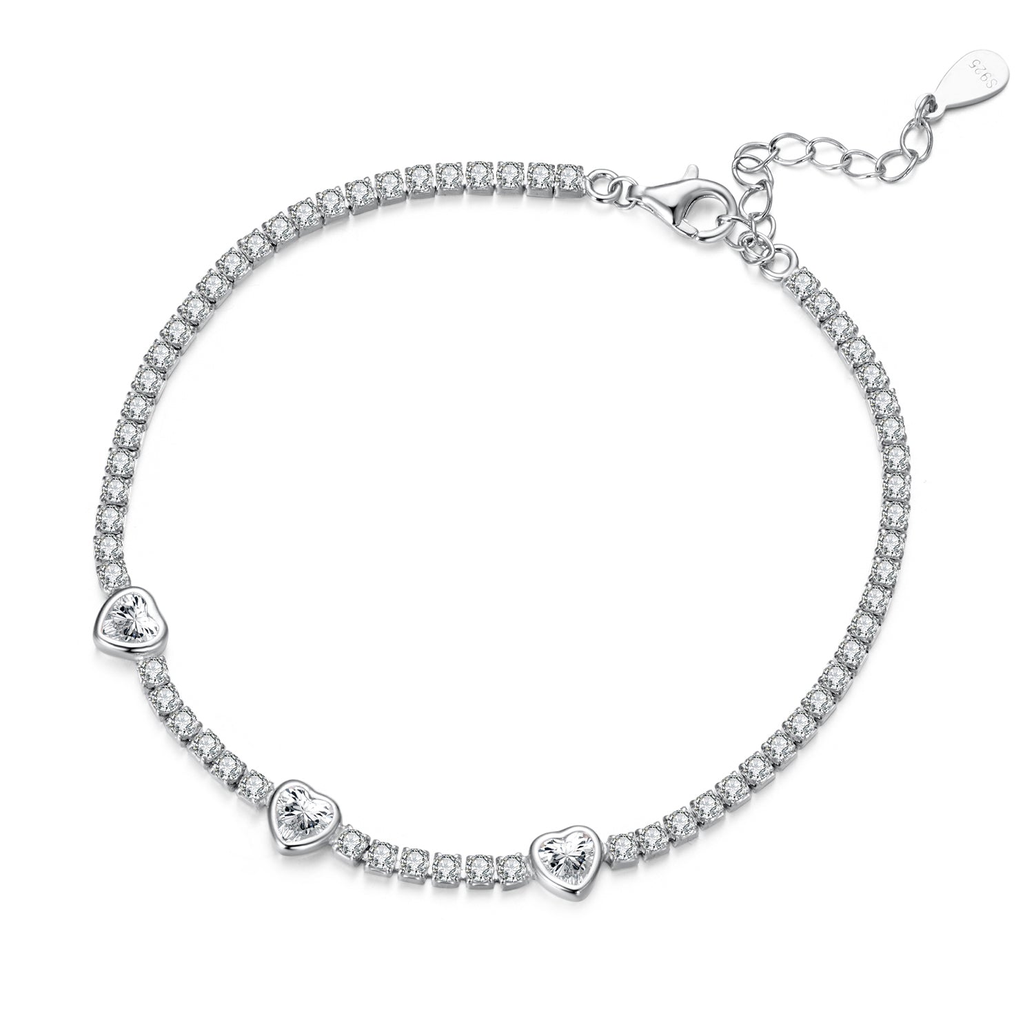 925 Sterling Silver & Pavé Setting CZ Bracelet with White Gold Plating for Women DestGlow