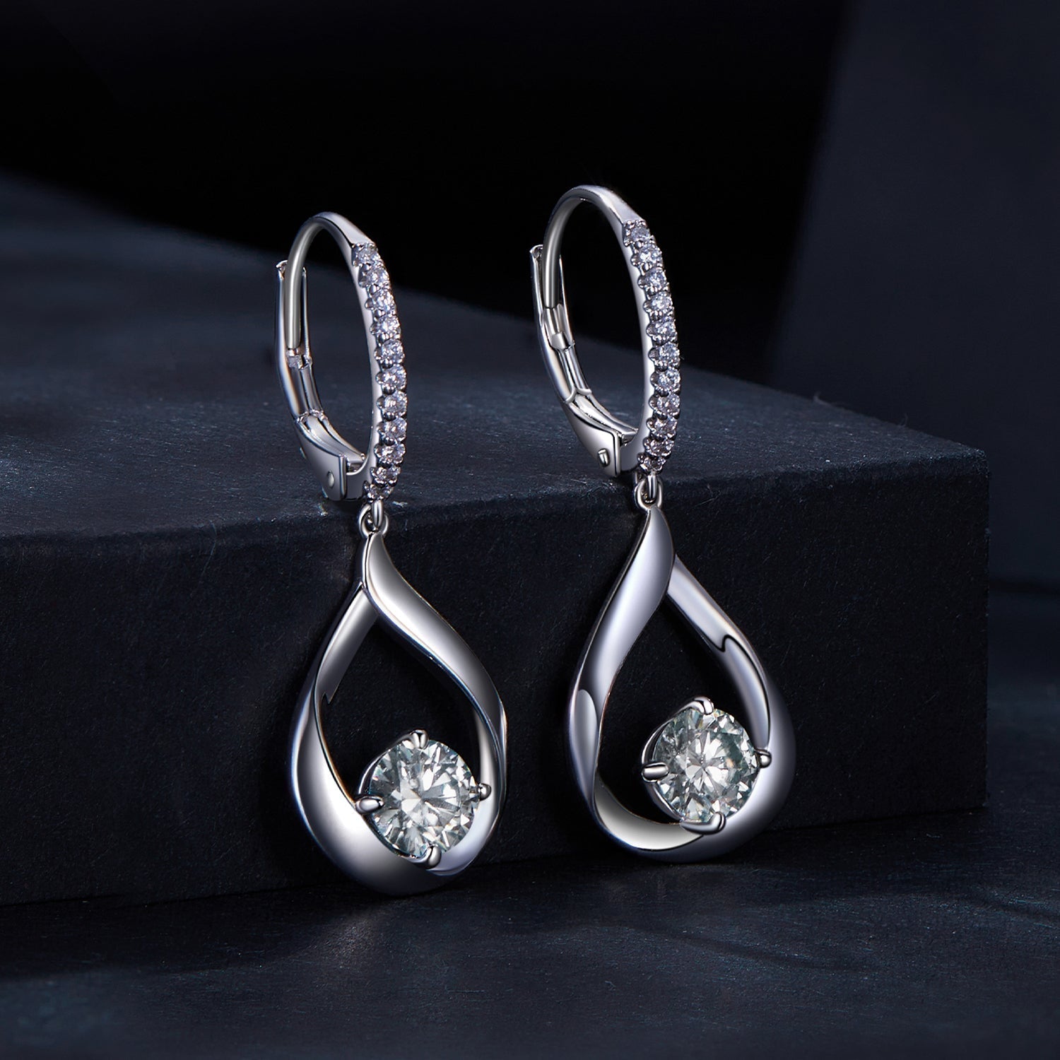 925 Sterling Silver Moissanite 0.5ct Earrings with Pavé Setting, Size 30*11mm for Women DestGlow