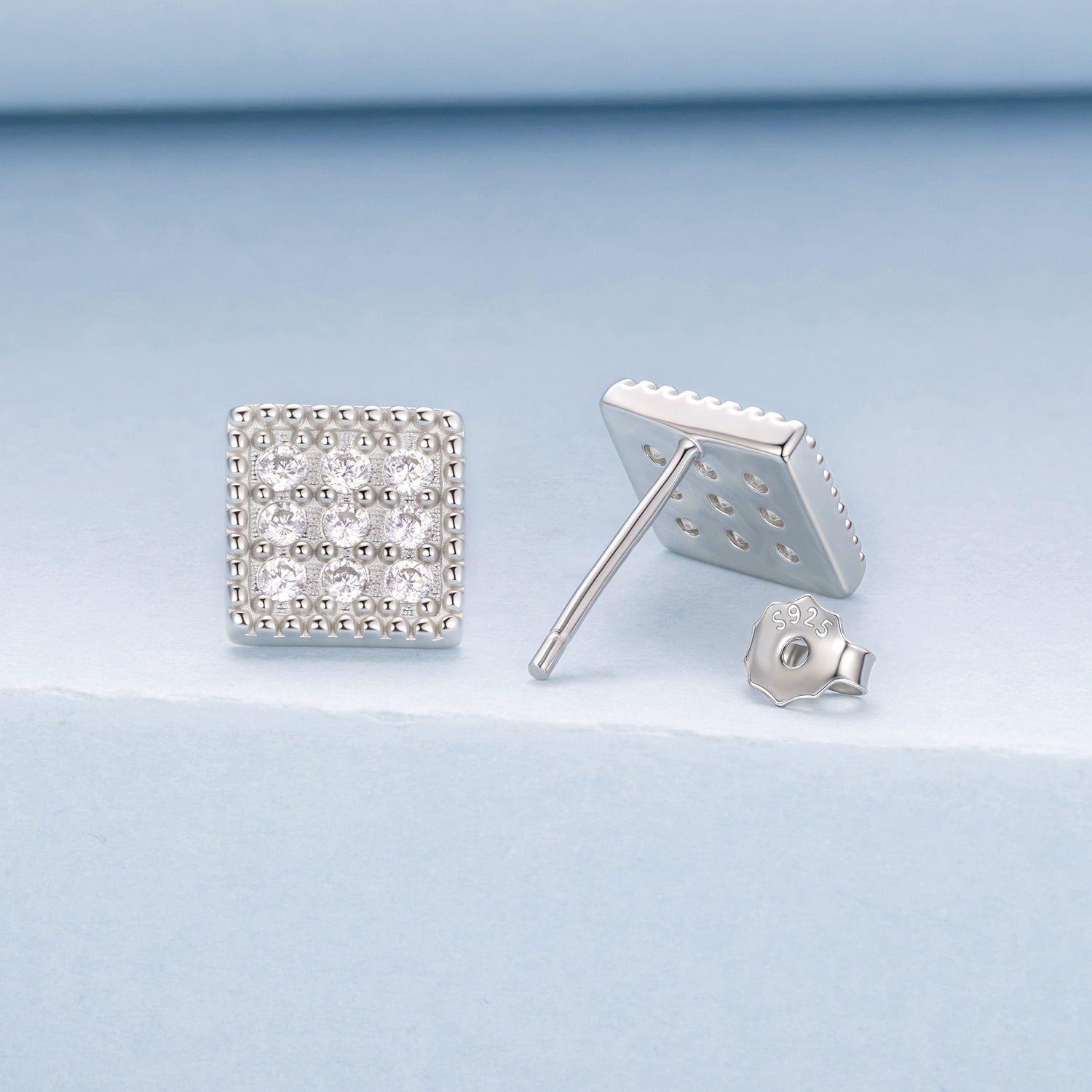 925 Sterling Silver 0.8cm Pavé Setting CZ White Gold Plated Earrings for Women DestGlow