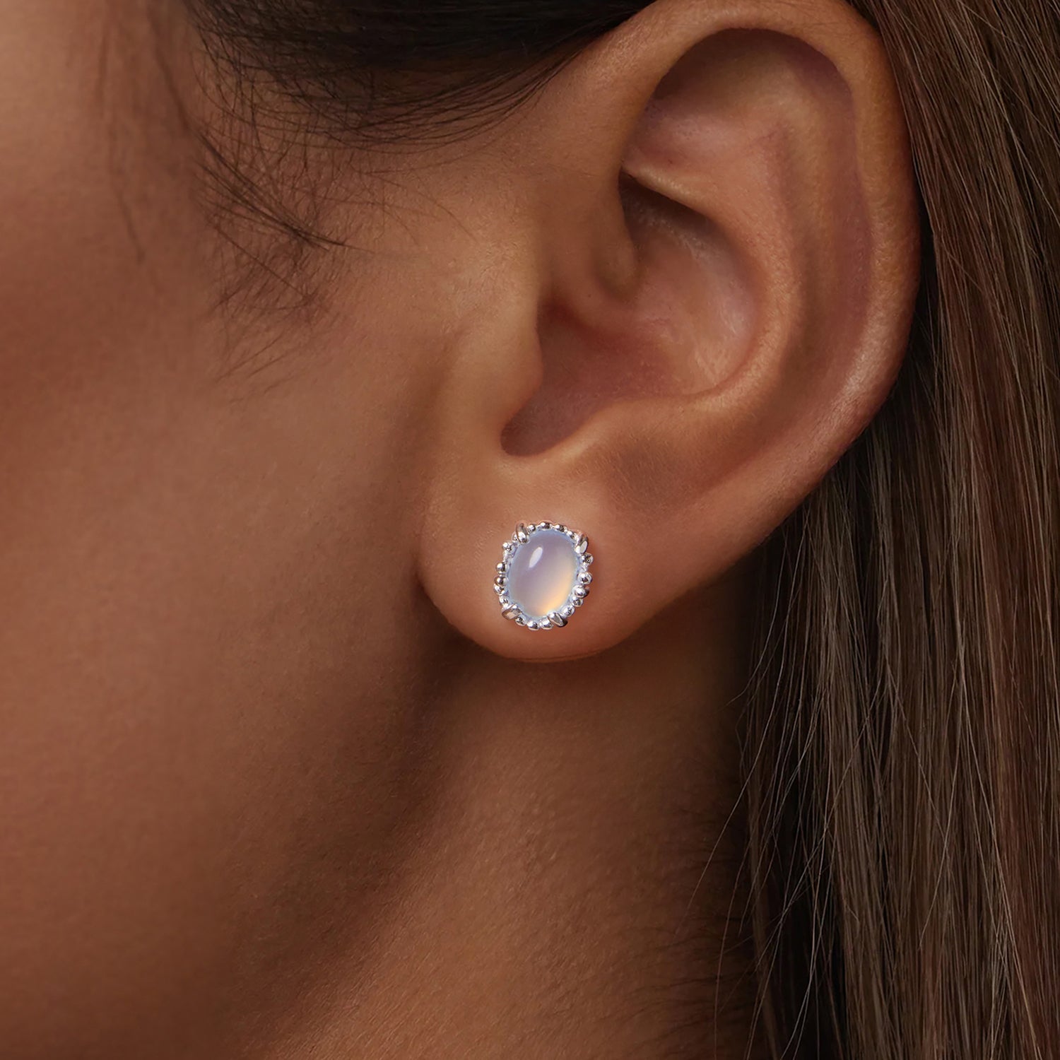 925 Sterling Silver Earrings for Women with Transparent Glass, 1.0*0.9cm DestGlow