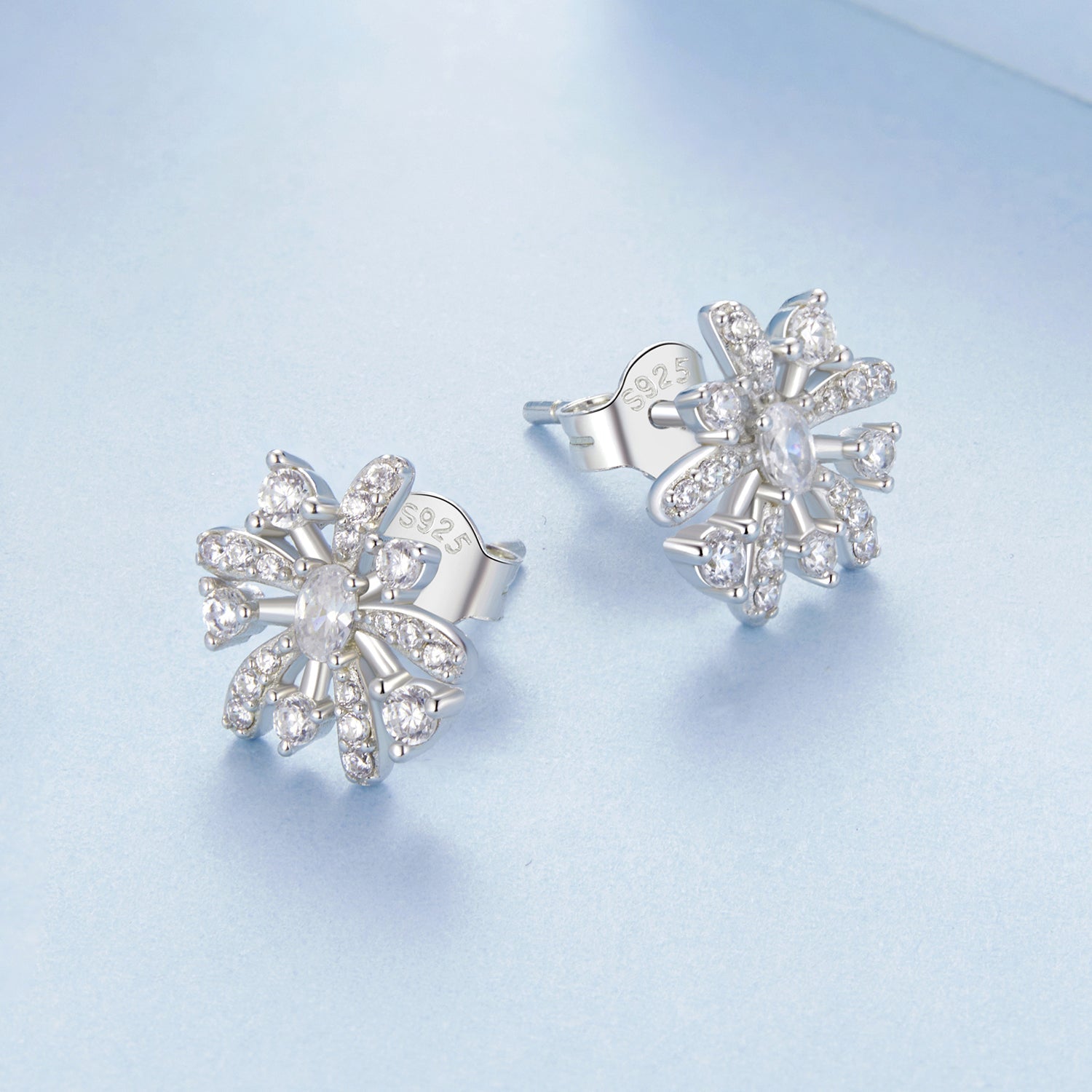 925 Sterling Silver Earrings with Pavé Set CZ in White Gold Finish, 1.1*1.0cm DestGlow