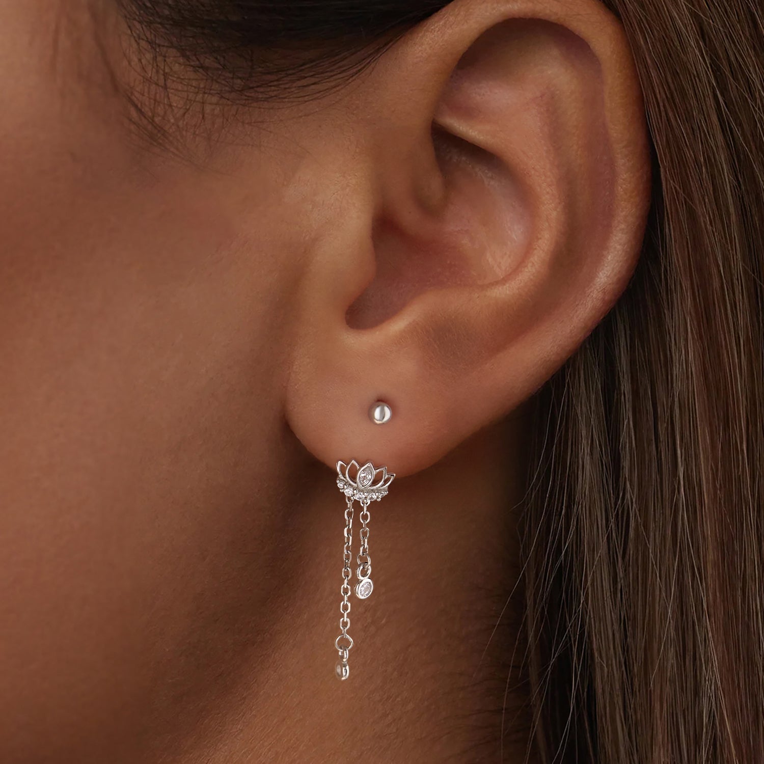 925 Sterling Silver Earrings with Pavé CZ in White Gold Plating - 3.1 x 0.7 cm for Women DestGlow