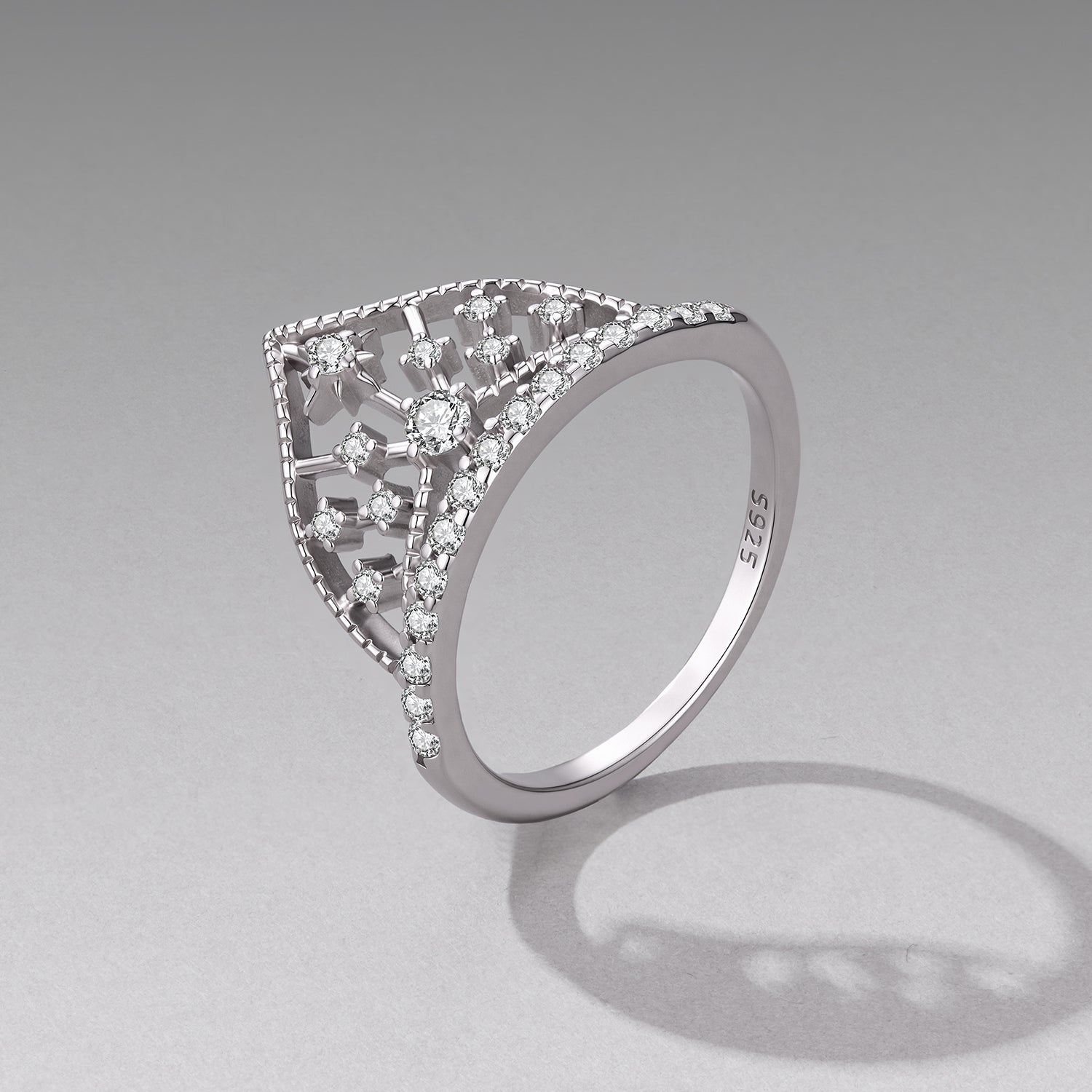 925 Sterling Silver White Gold Plated Ring with Pavé Setting CZ Size 6 for Women DestGlow