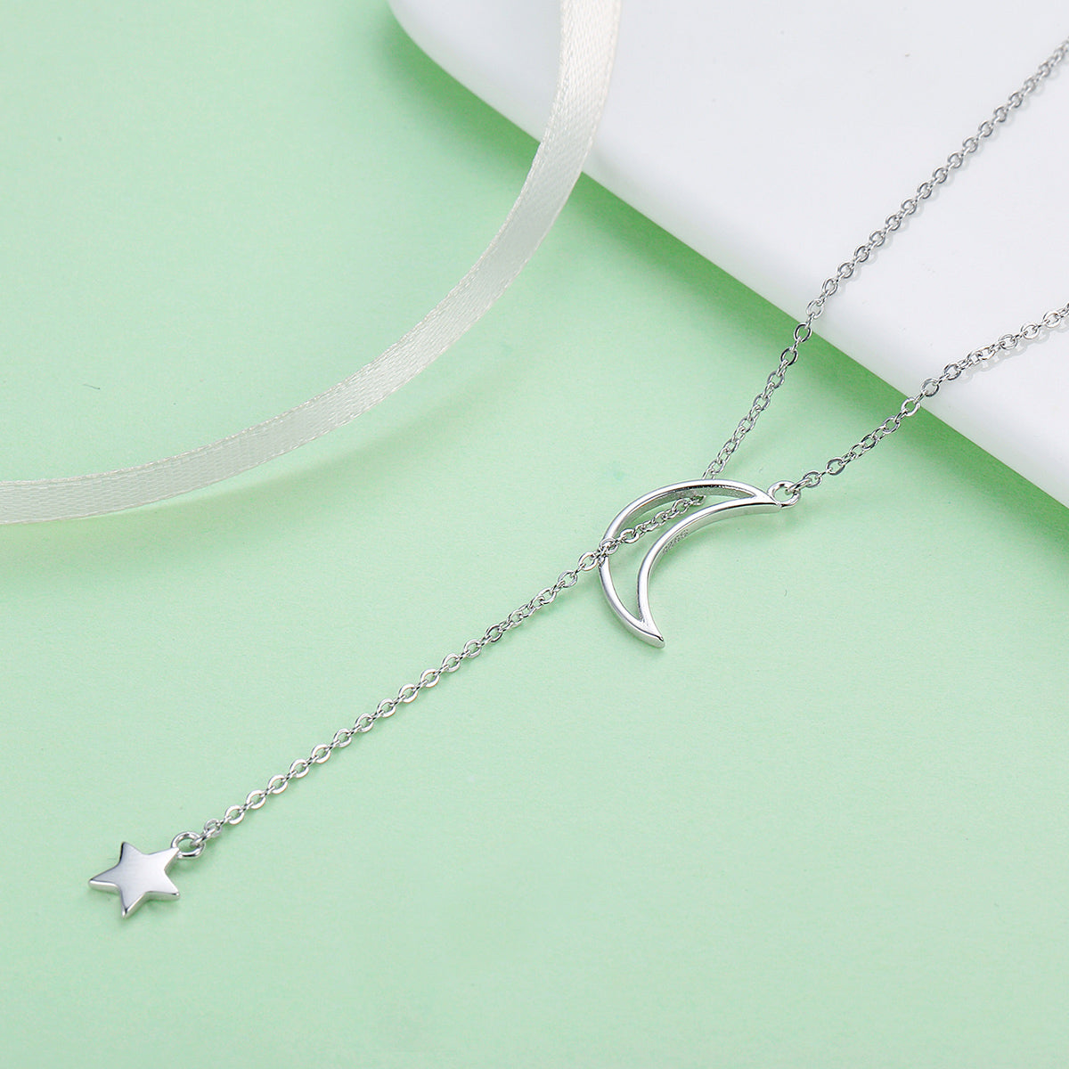 925 Sterling Silver Necklace 47cm with Moon Pendant for Women DestGlow