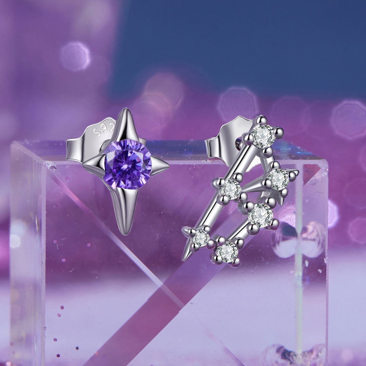 925 Sterling Silver White Gold Plated Star & Constellation Earrings for Women DestGlow