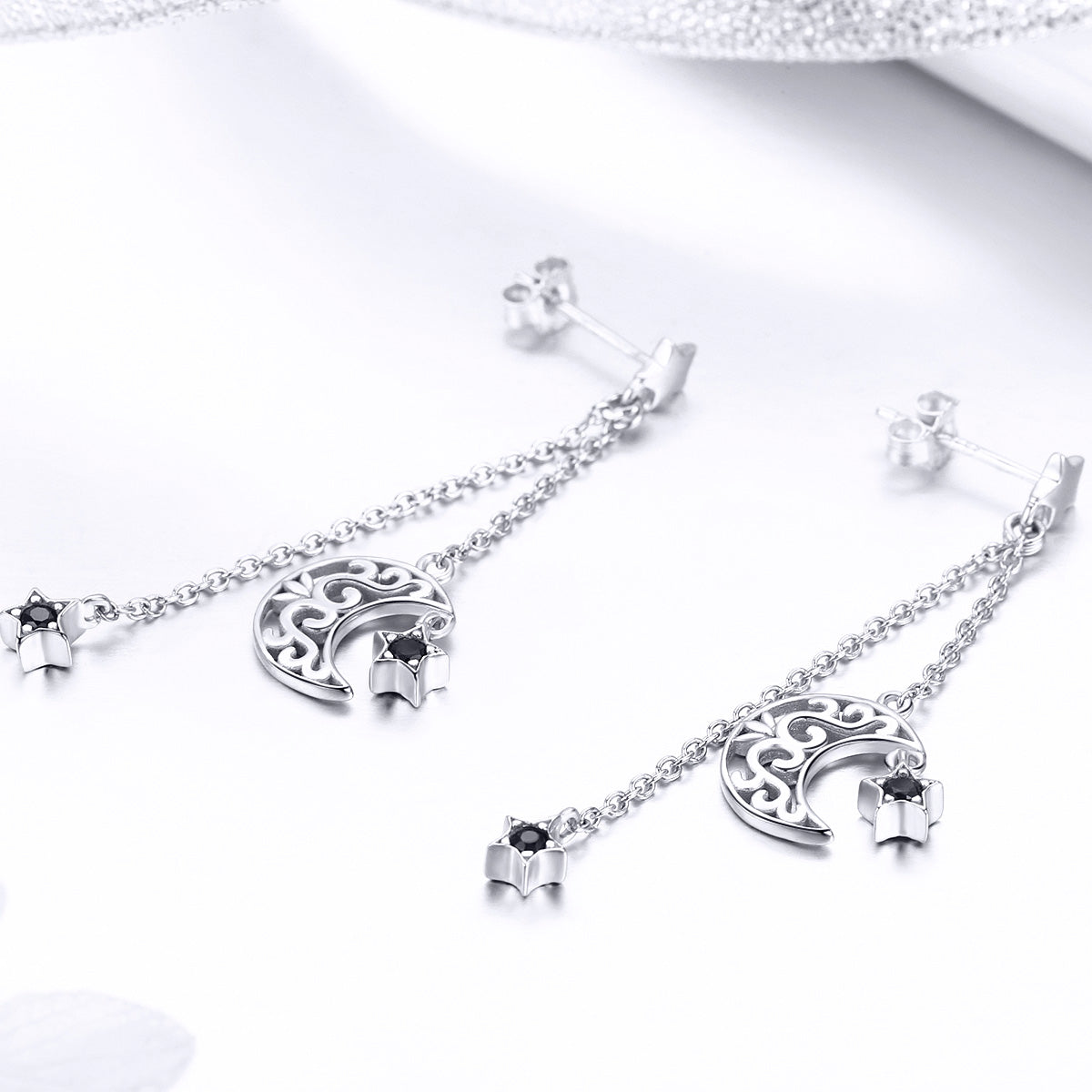 925 Sterling Silver Earrings with Plated Platinum and CZ - 4.4 x 1.0 cm for Women DestGlow