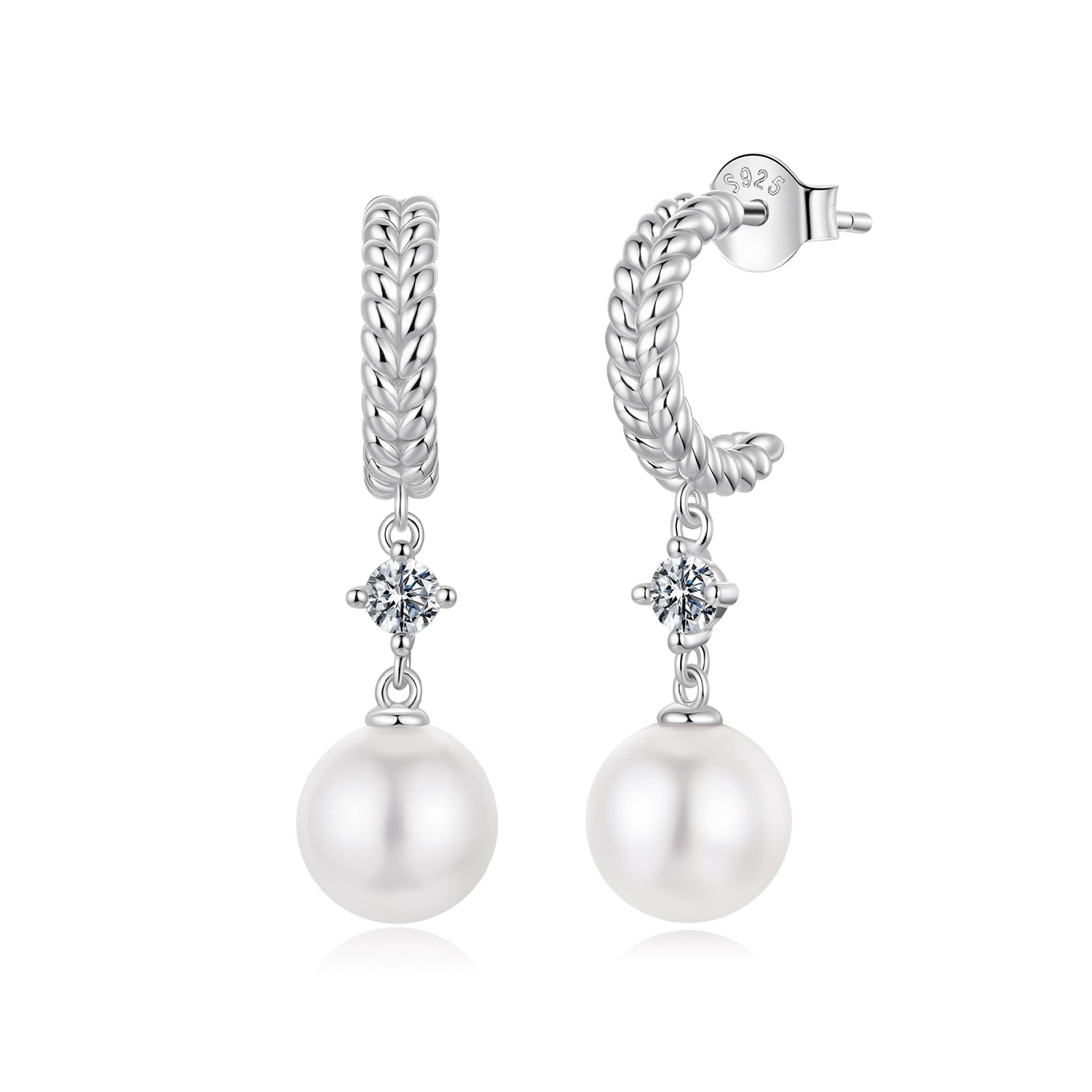 925 Sterling Silver Moissanite and Synthetic Pearl Earrings for Women DestGlow