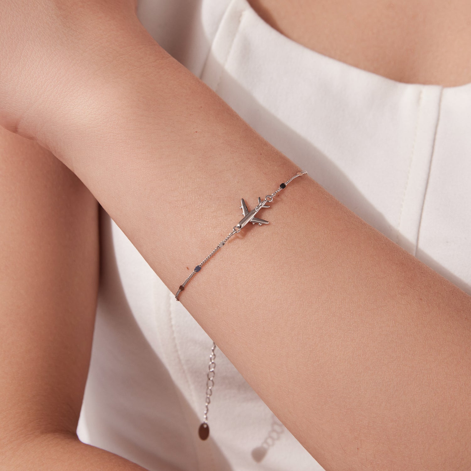 925 Sterling Silver White Gold Plated 16+5cm Bracelet with CZ Pendant for Women DestGlow