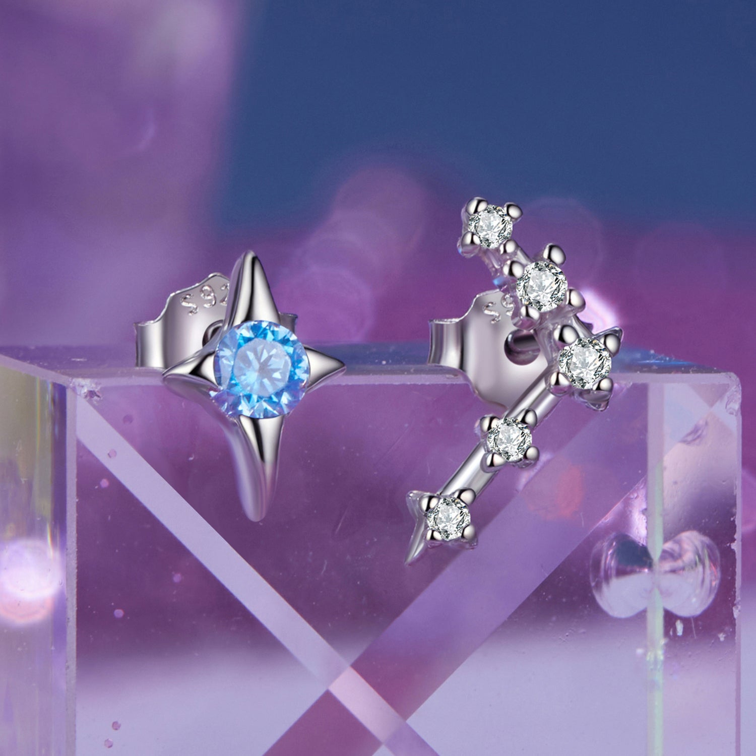 925 Sterling Silver White Gold Plated Star & Constellation Earrings for Women DestGlow