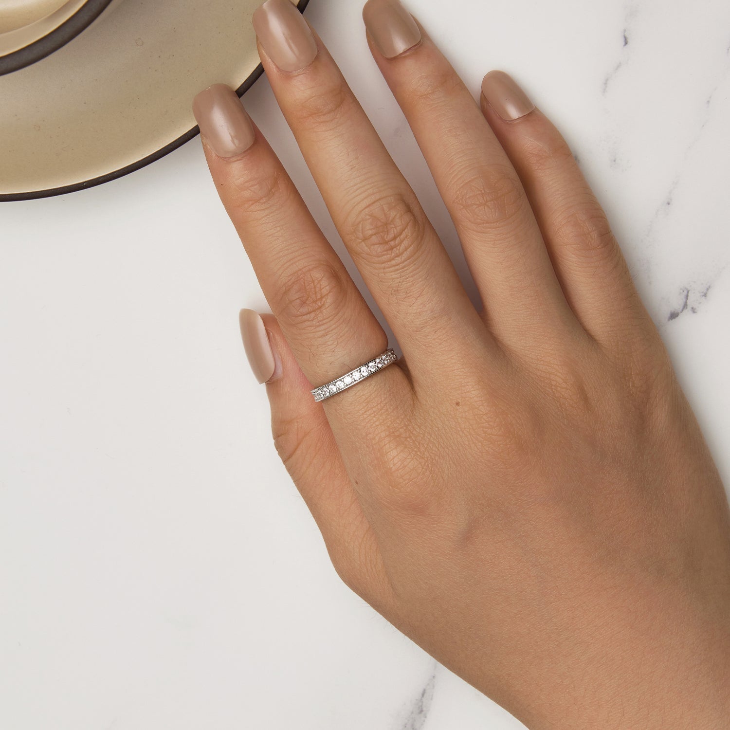 925 Sterling Silver S925 Pavé Setting CZ Ring for Women, Size 6.0, Width 2.6mm DestGlow