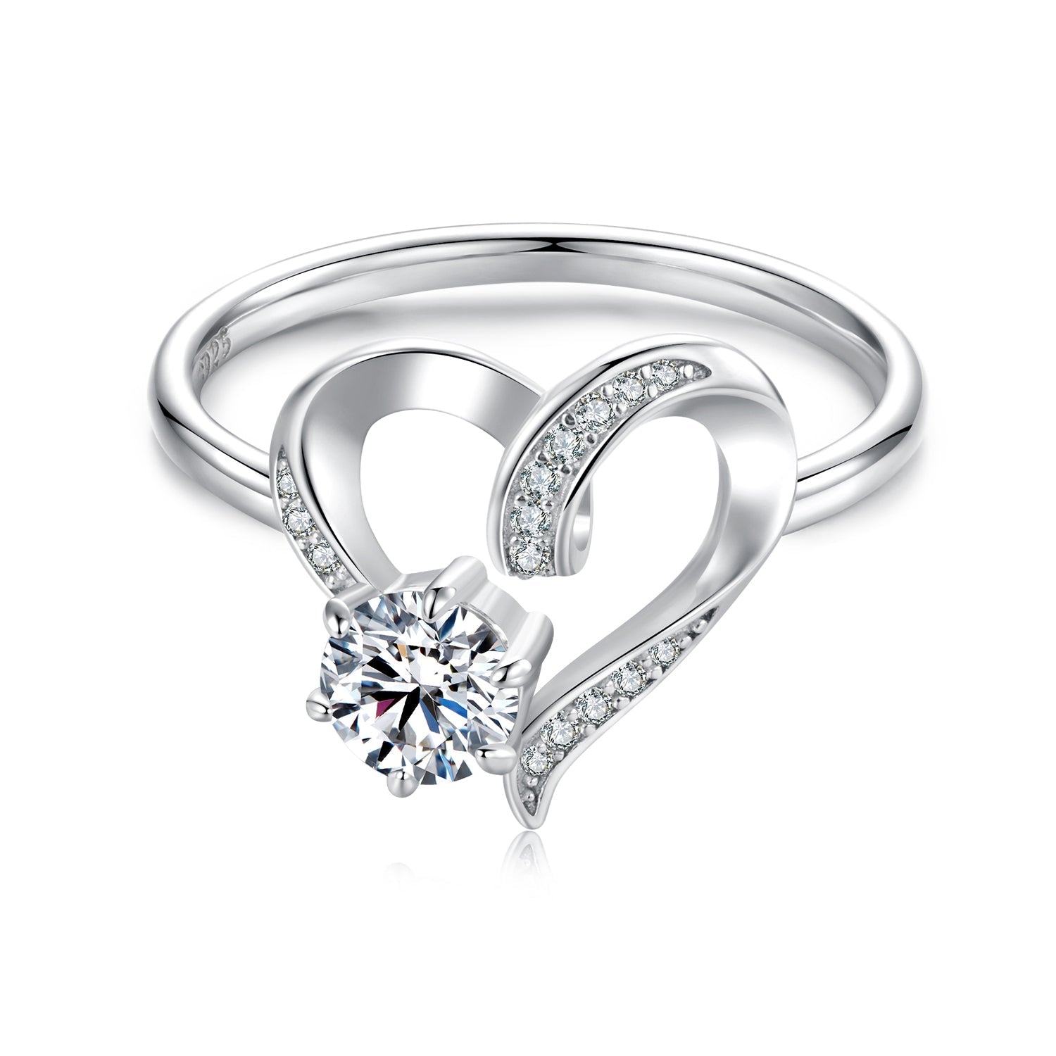 925 Sterling Silver Moissanite Heart-Shaped Ring Size 7 for Women DestGlow