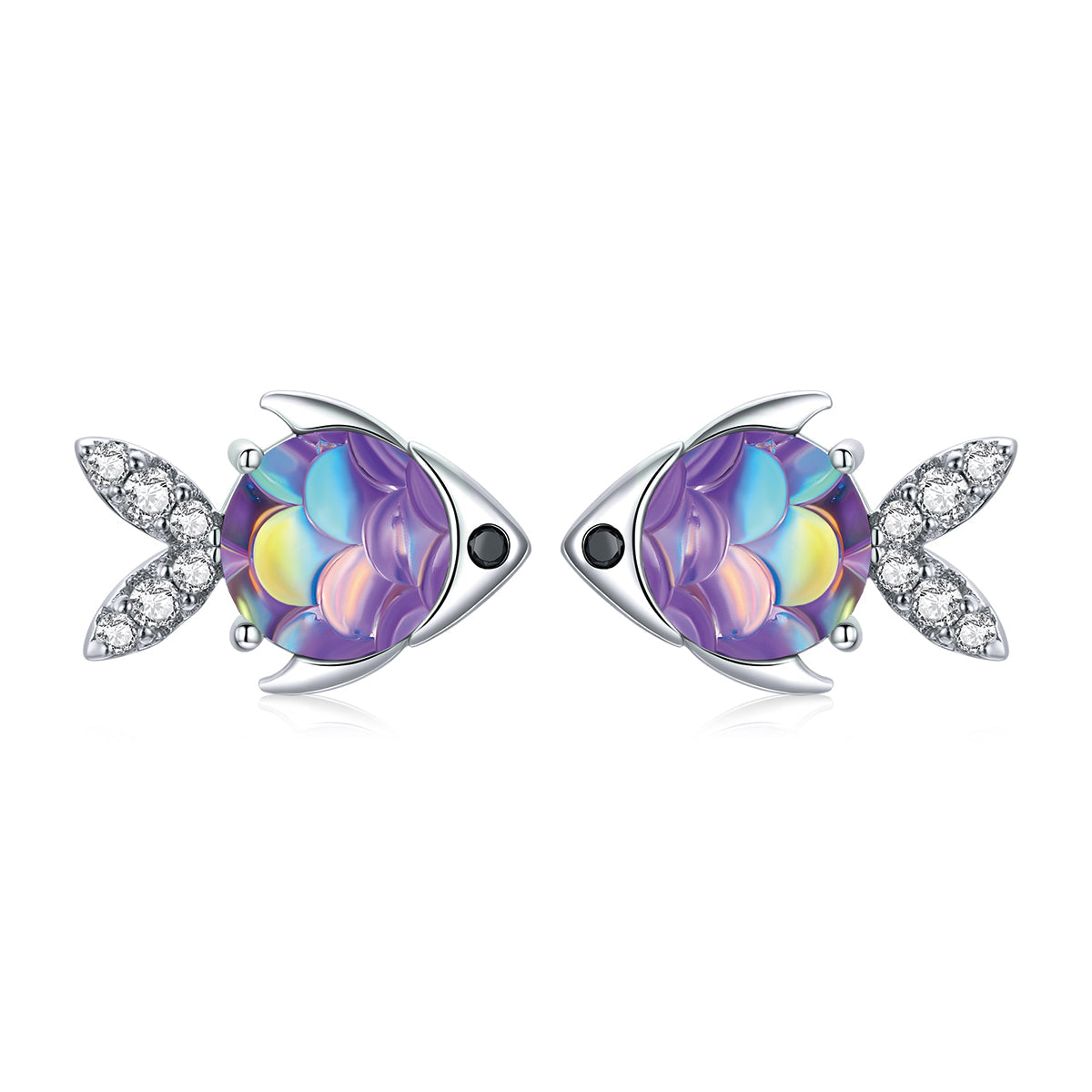 925 Sterling Silver Earrings with CZ and Resin, 0.8*1.2cm DestGlow