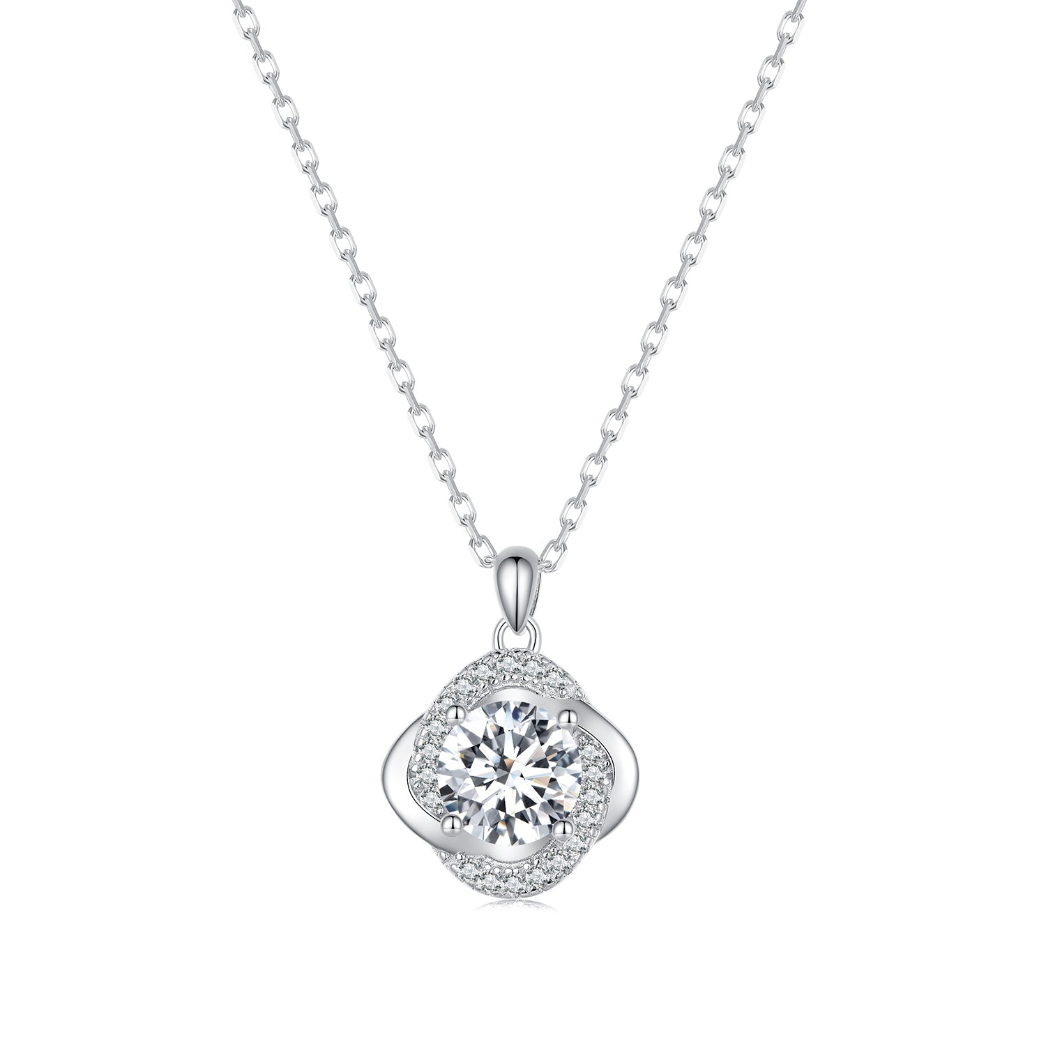 925 Sterling Silver Moissanite Pendant Necklace for Women, 39+5cm, Platinum Plated DestGlow