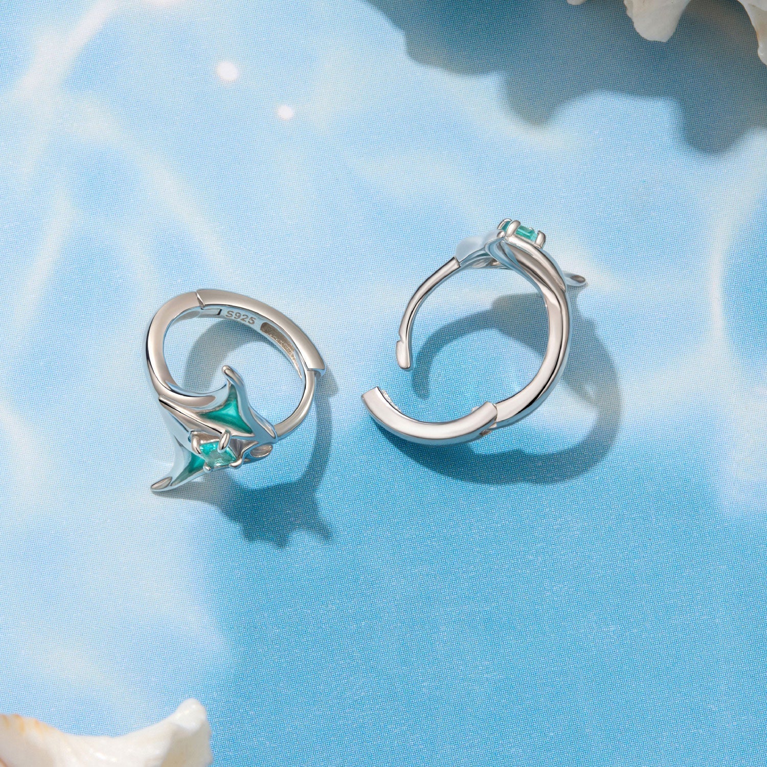 925 Sterling Silver Earrings with Transparent Glass, Enamel, White Gold Plated, 1.3x1.5cm for Women DestGlow