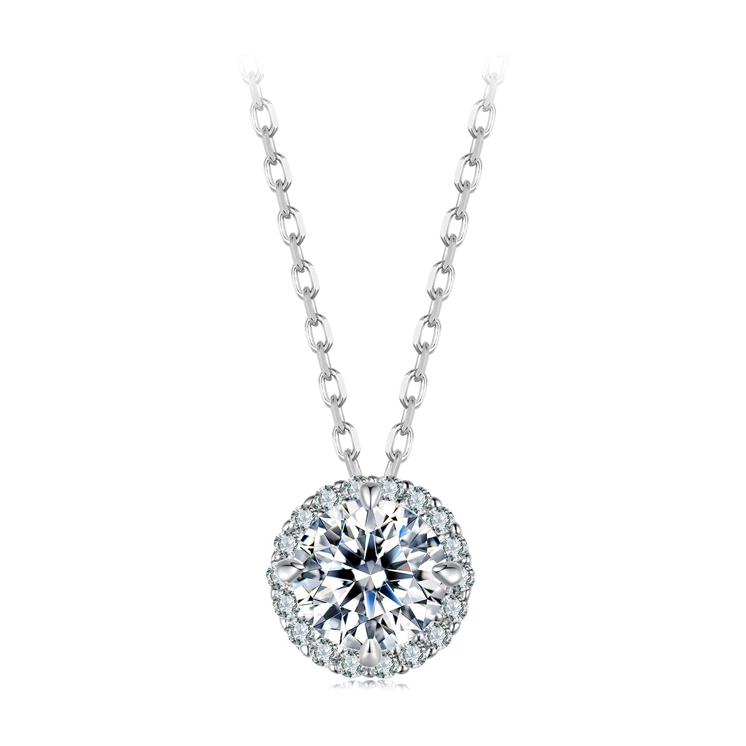 925 Sterling Silver Moissanite Necklace 40+5cm with Pavé Setting for Women DestGlow