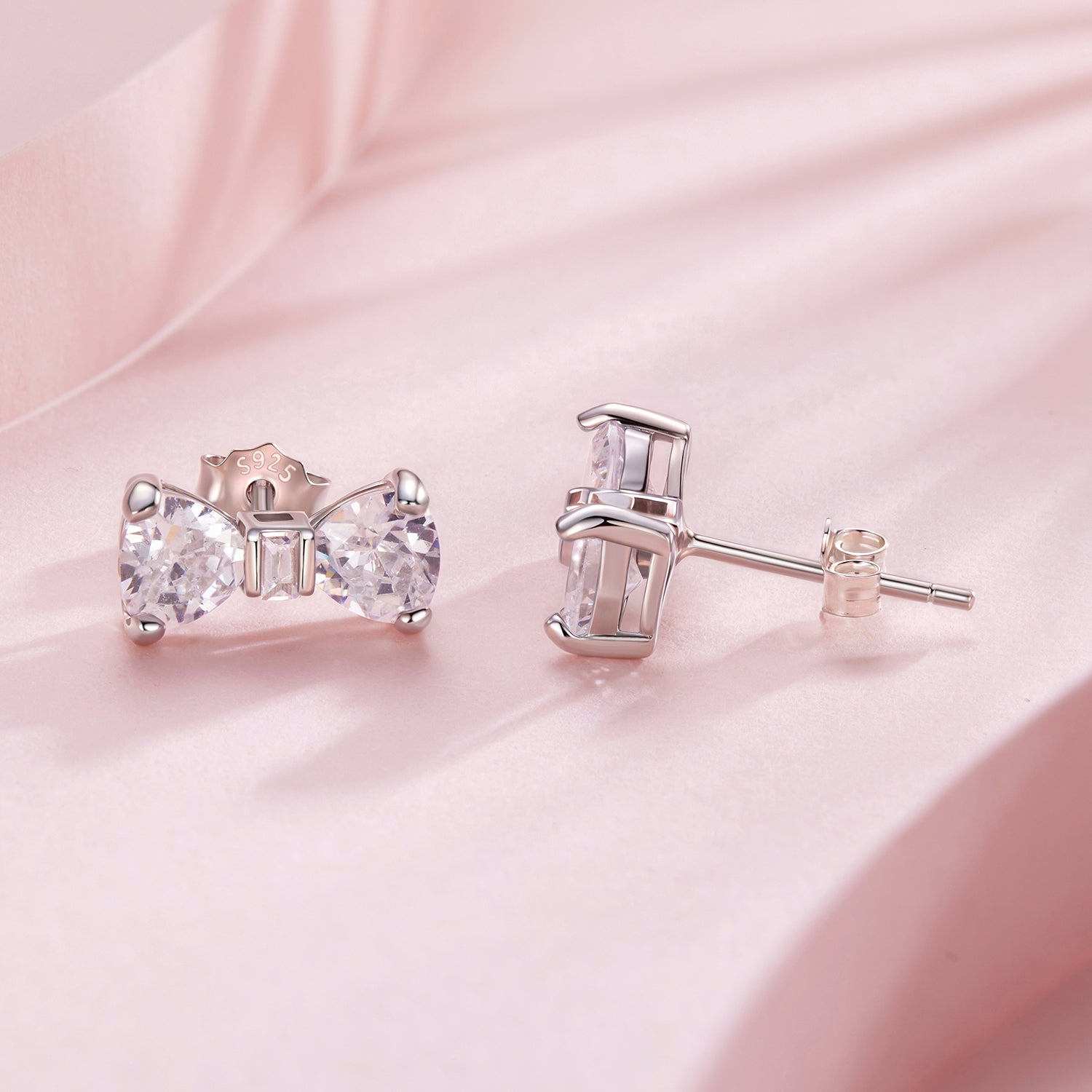 925 Sterling Silver Earrings with Pavé Setting CZ and White Gold Plating DestGlow