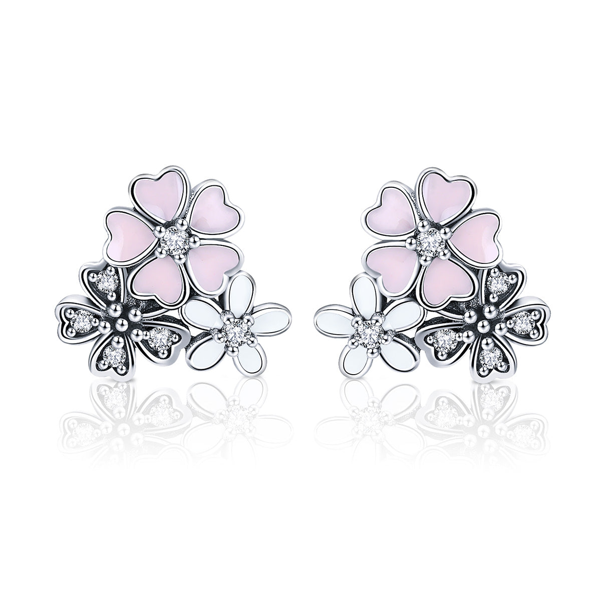 925 Sterling Silver Earrings with Pavé Setting, Oxidized Silver, Enamel - 1.0 x 1.1 cm for Women DestGlow
