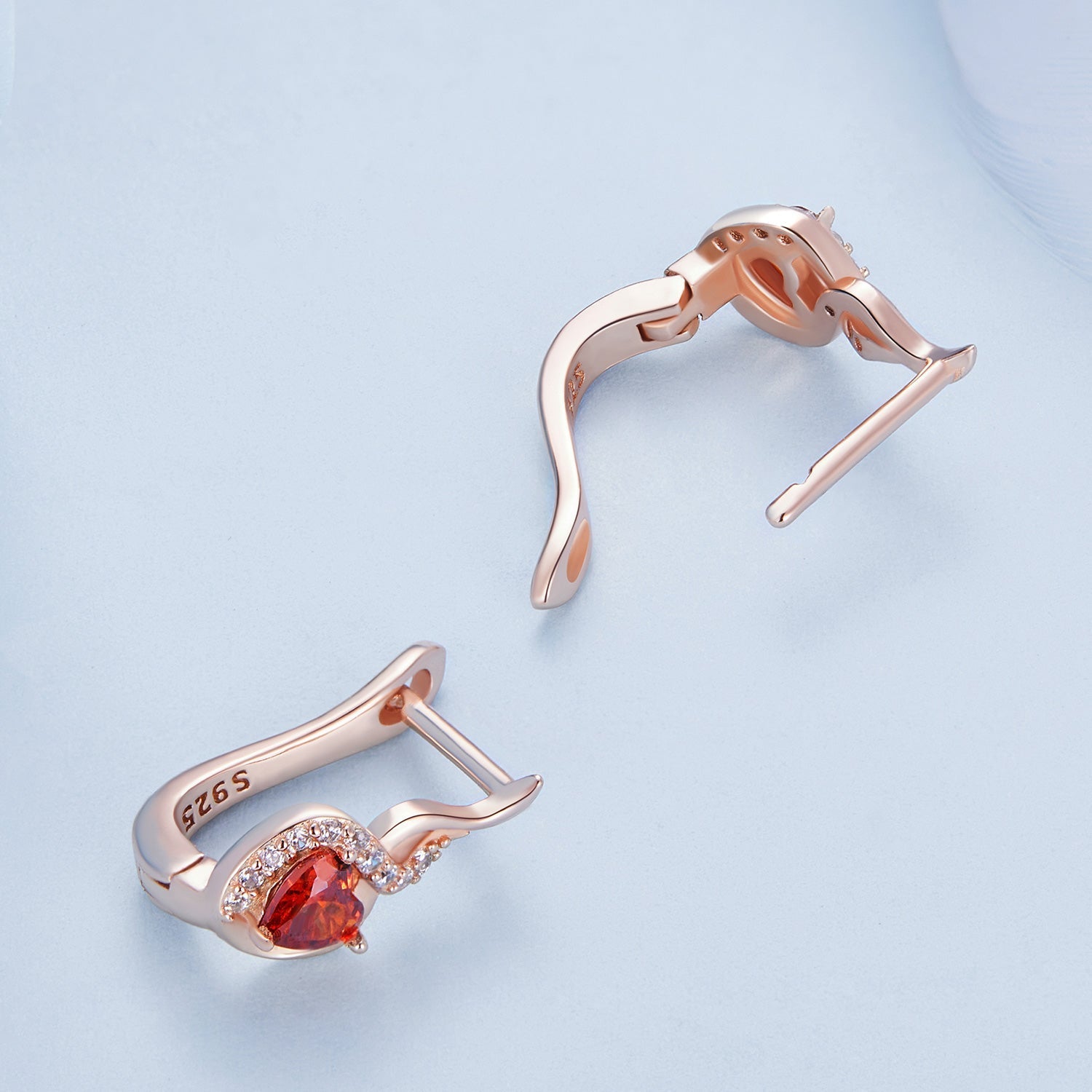 925 Sterling Silver Rose Gold Plated Earrings with CZ in Pavé Setting DestGlow