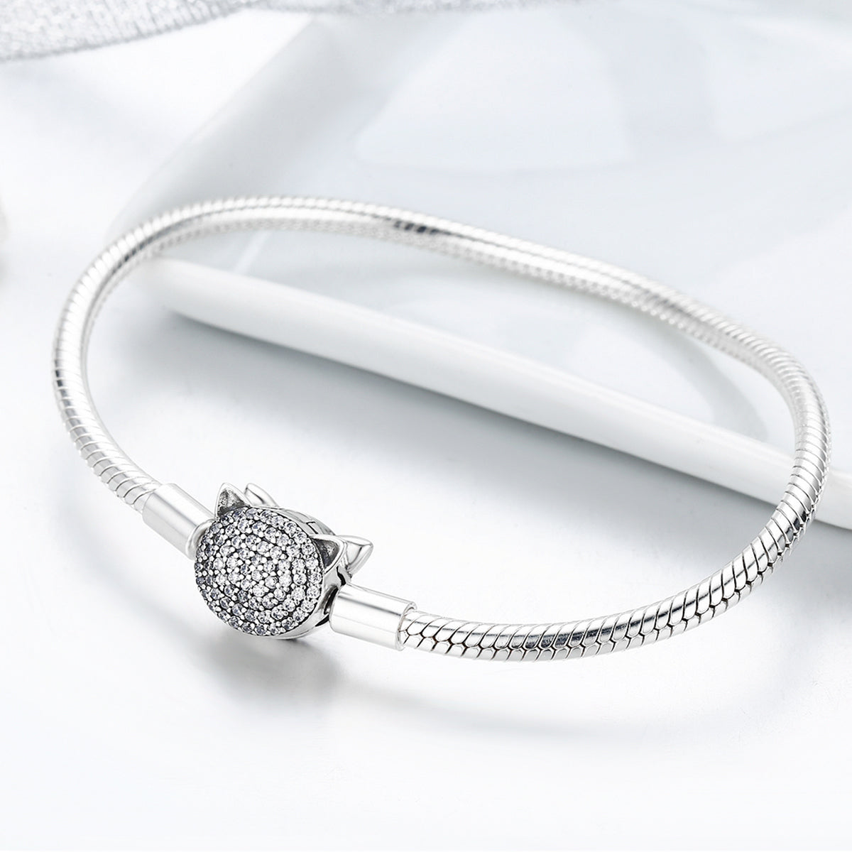 925 Sterling Silver Bracelet with Cat Head Charm, 17cm for Women DestGlow