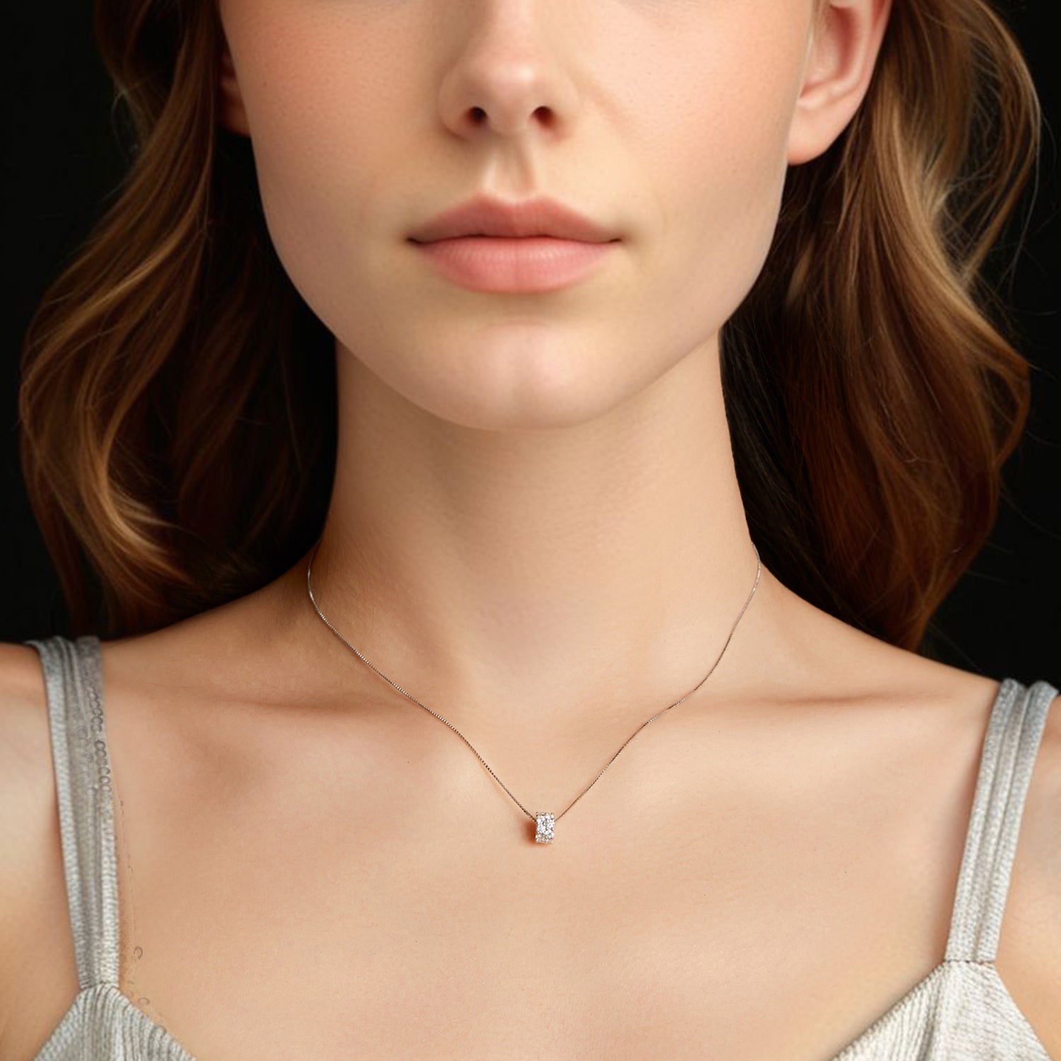 925 Sterling Silver & Moissanite Necklace, 40+5cm Length, White Gold Plated, Women&