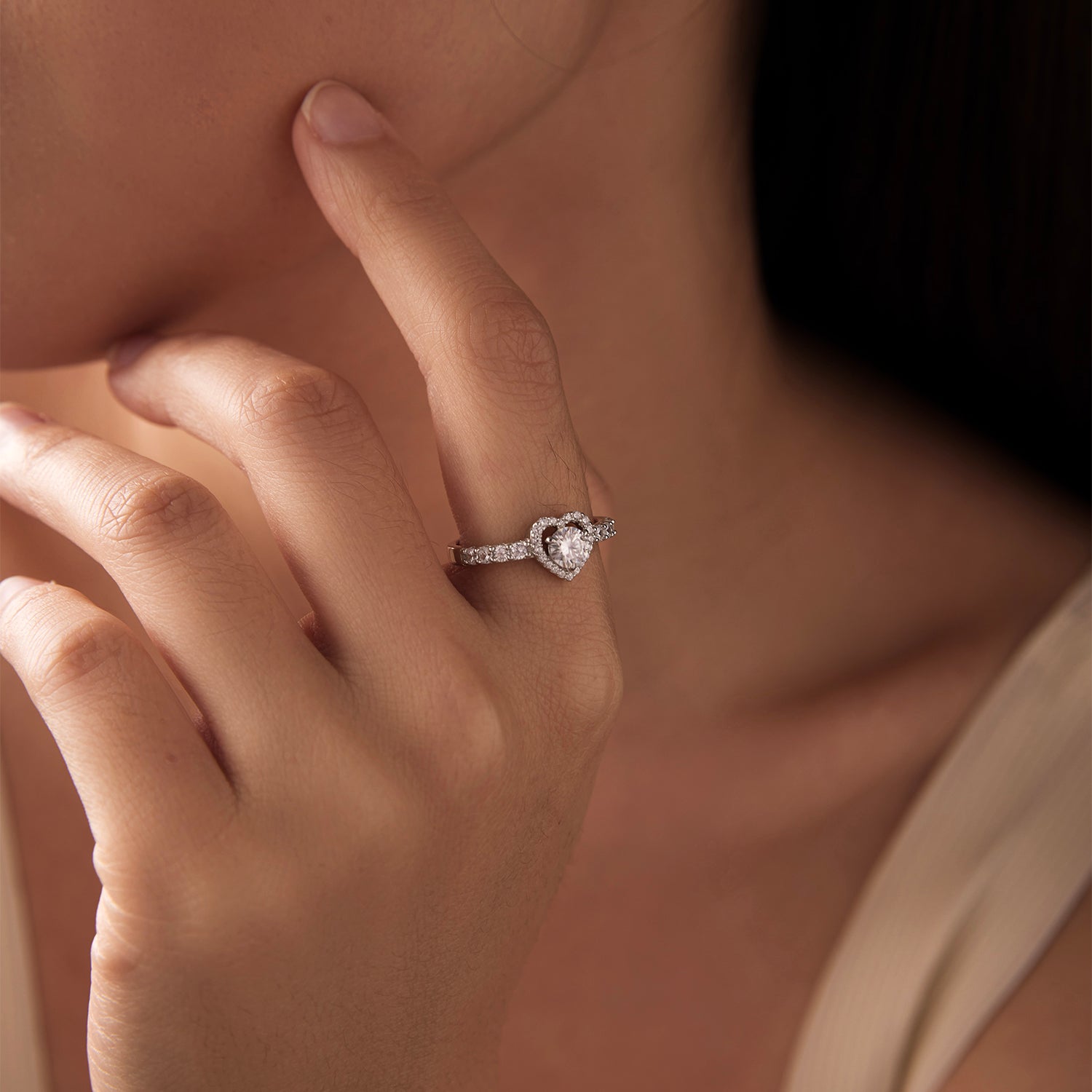 925 Sterling Silver Moissanite 0.5ct Heart Ring for Women Size 6 DestGlow