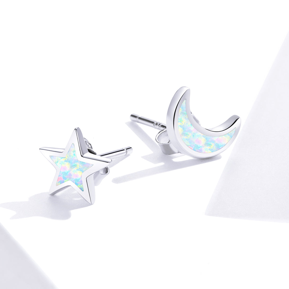 925 Sterling Silver Opal Earrings for Women - Star & Moon Design DestGlow
