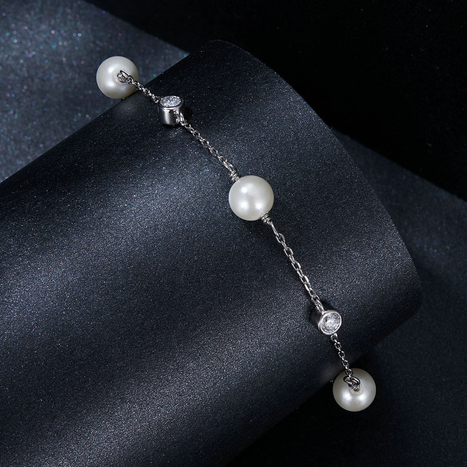925 Sterling Silver 3mm Moissanite & Shell Pearl Bracelet for Women DestGlow